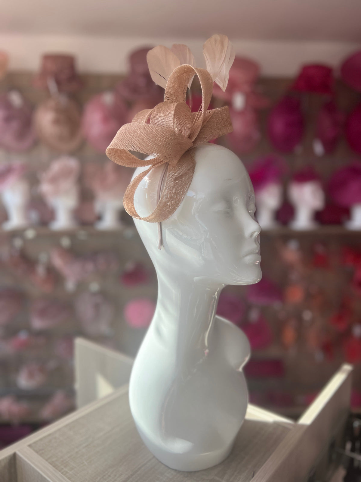 Nude Large Loop Feather Headband Fascinator-Fascinators Direct