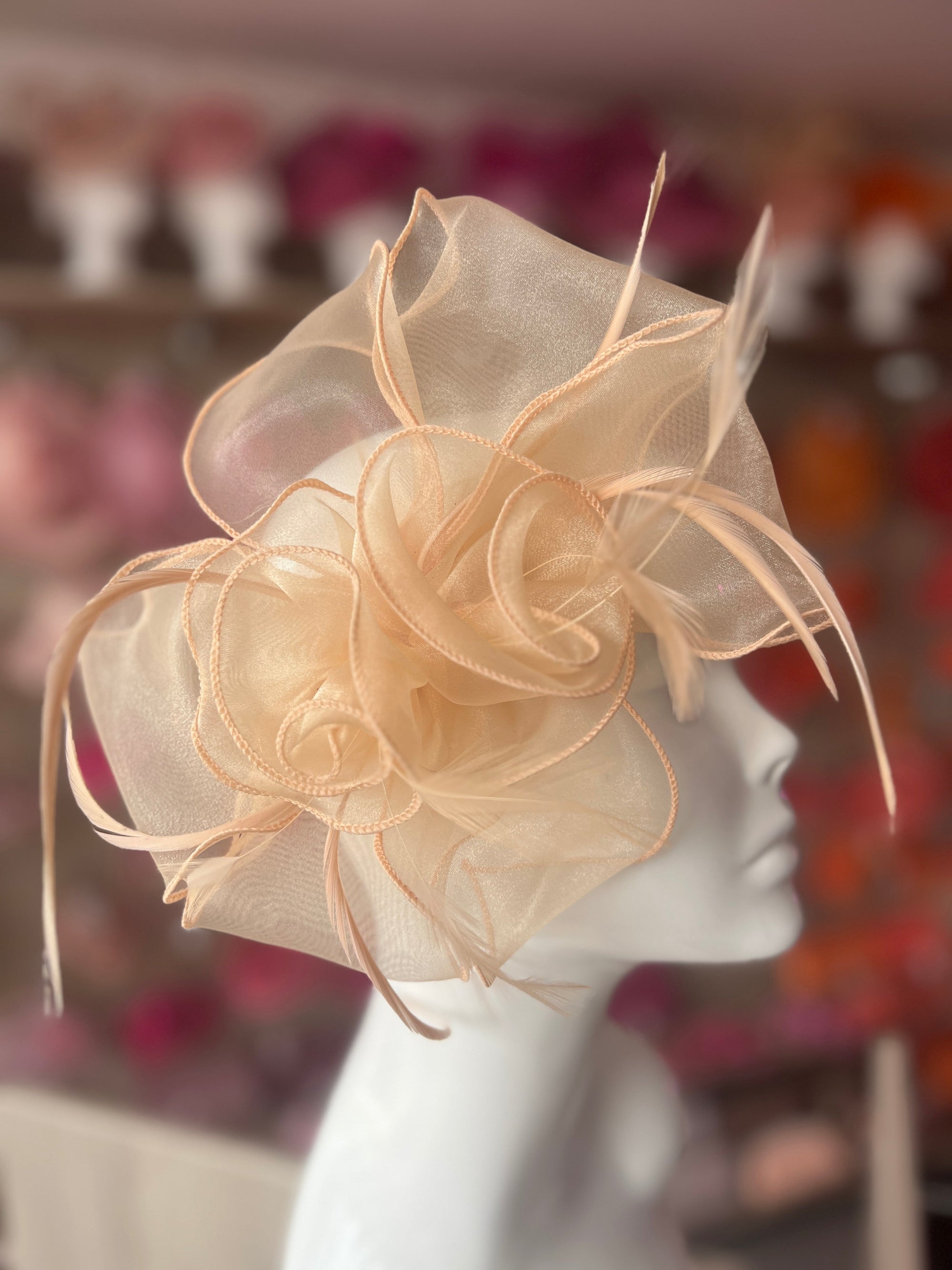 Nude Pearlescent Chiffon Flower Fascinator-Fascinators Direct