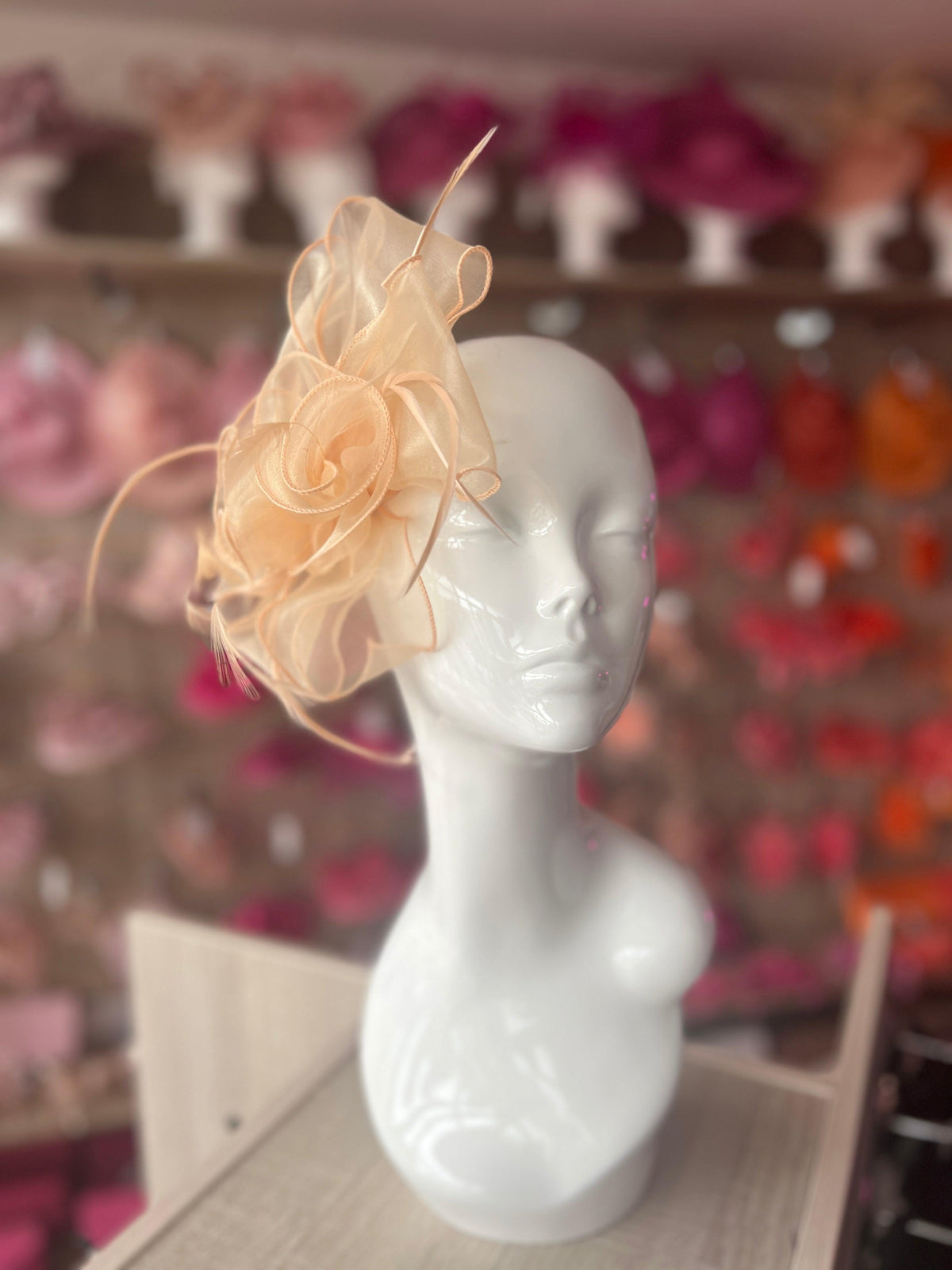 Nude Pearlescent Chiffon Flower Fascinator-Fascinators Direct