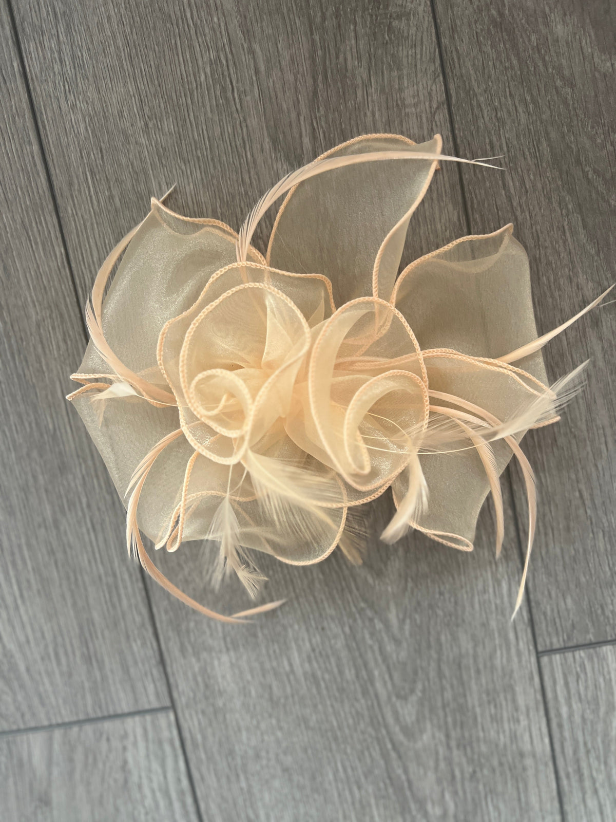 Nude Pearlescent Chiffon Flower Fascinator-Fascinators Direct