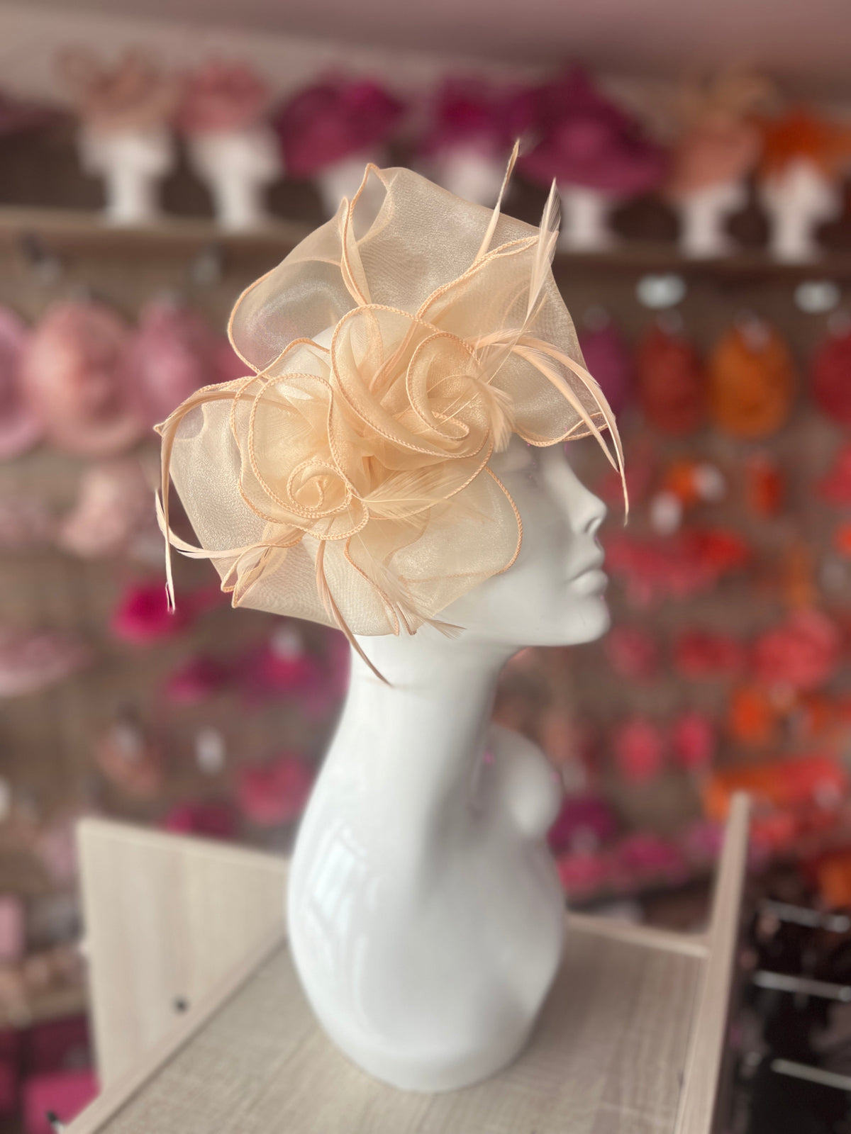 Nude Pearlescent Chiffon Flower Fascinator-Fascinators Direct