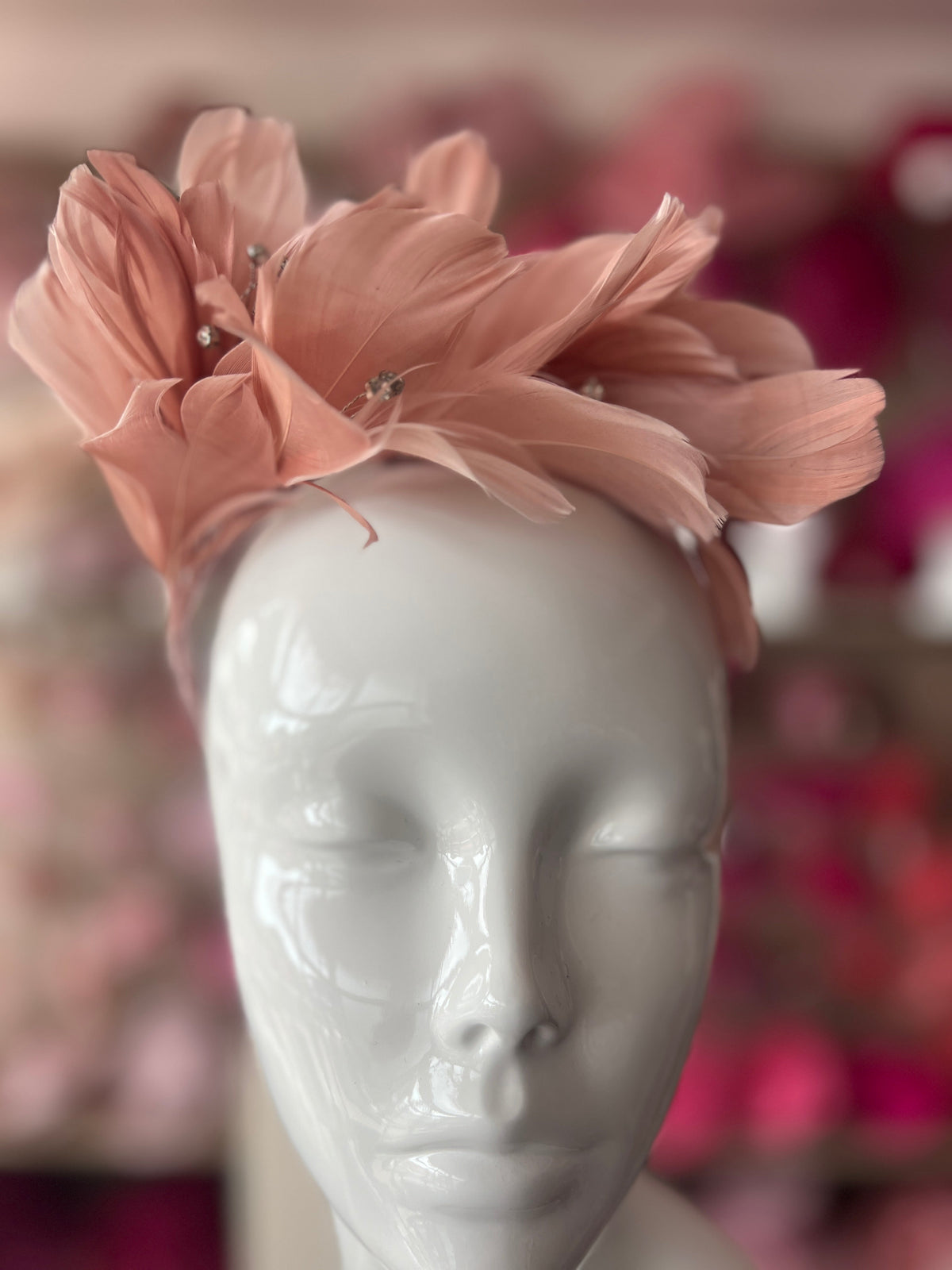 Nude Pink Fascinator Headband with Feather Petals &amp; Diamanté-Fascinators Direct