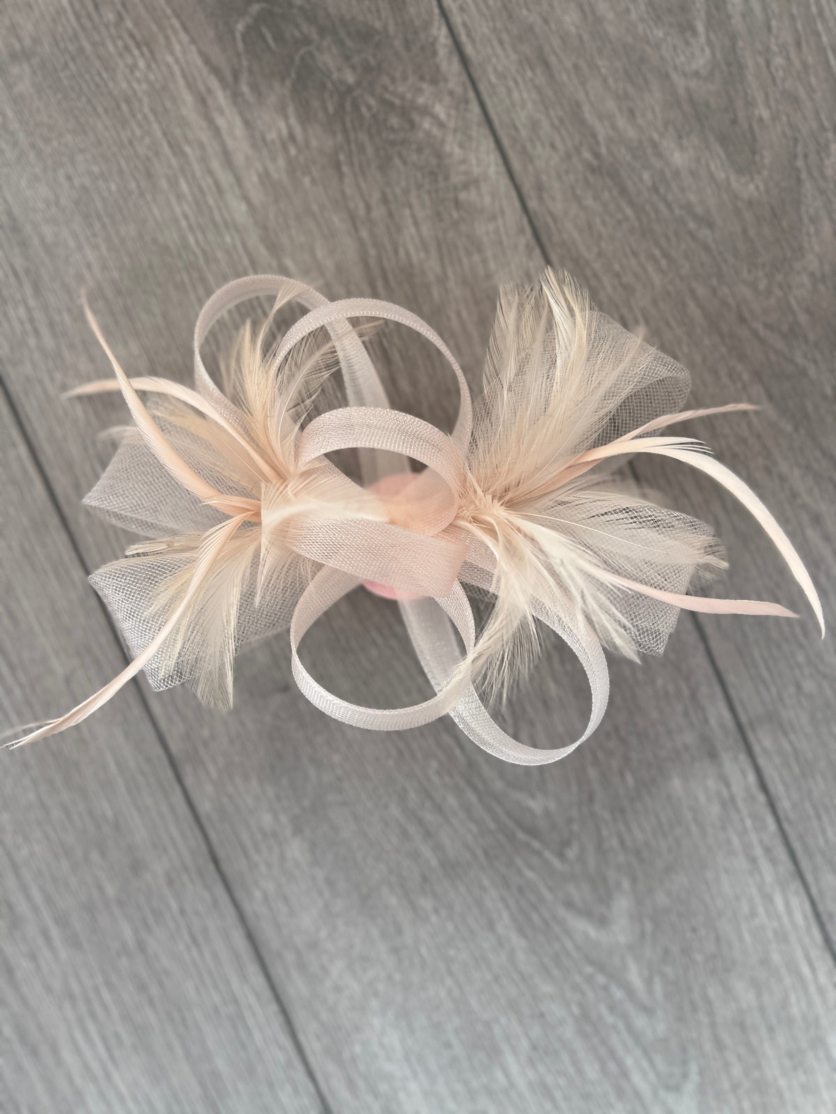 Nude Pink Loop Bow Fascinator With Feathers-Fascinators Direct