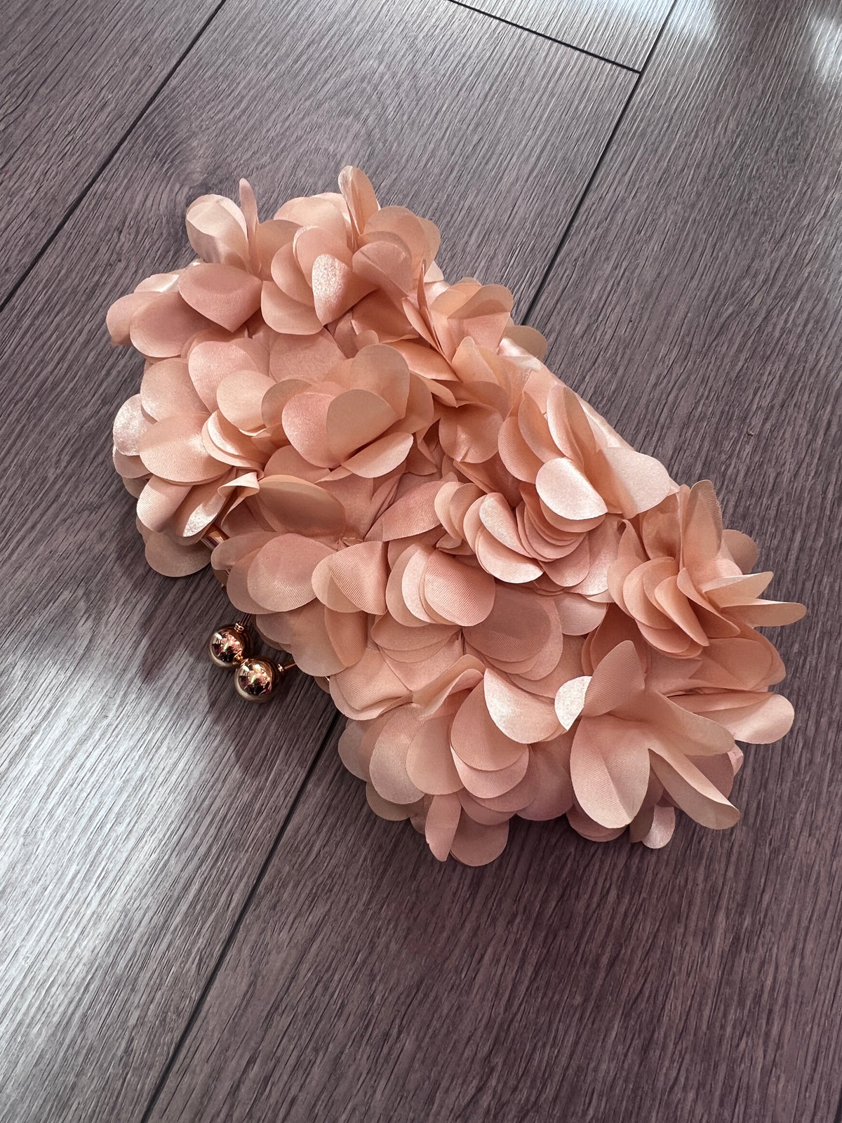 Nude Satin Flower Petal Clutch Bag-Fascinators Direct