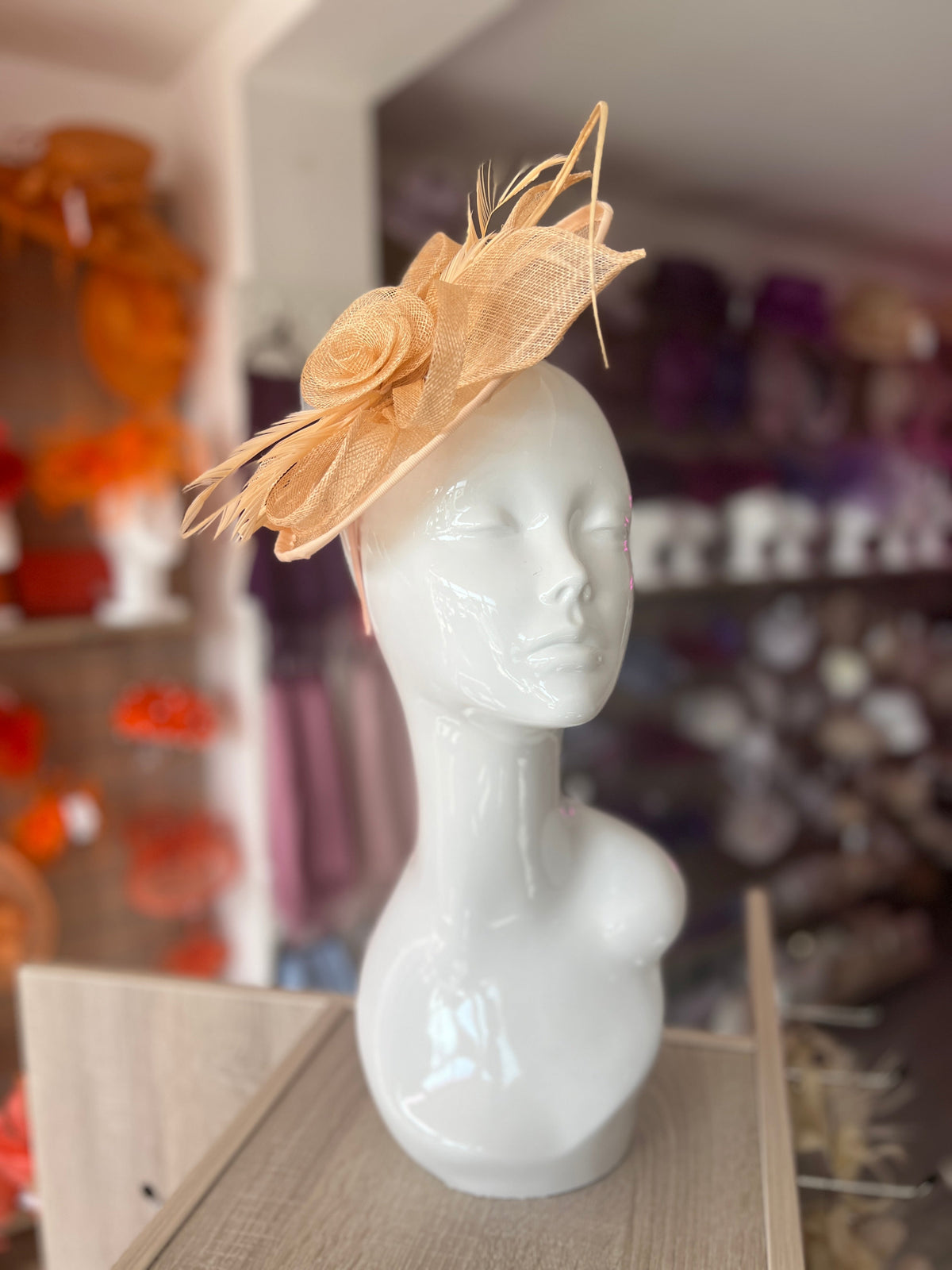 Nude Saucer Fascinator With Flower &amp; Quill-Fascinators Direct