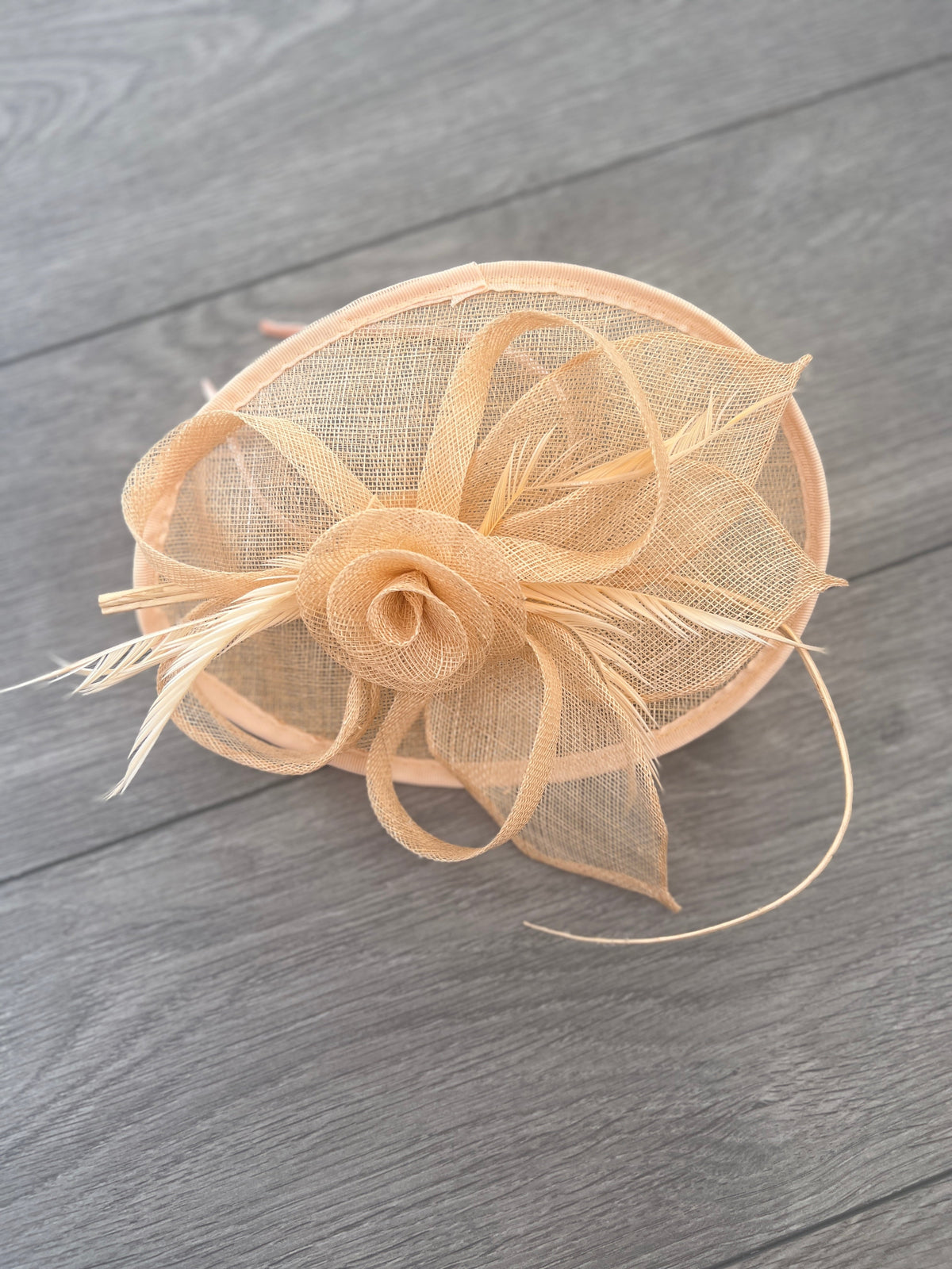 Nude Saucer Fascinator With Flower &amp; Quill-Fascinators Direct