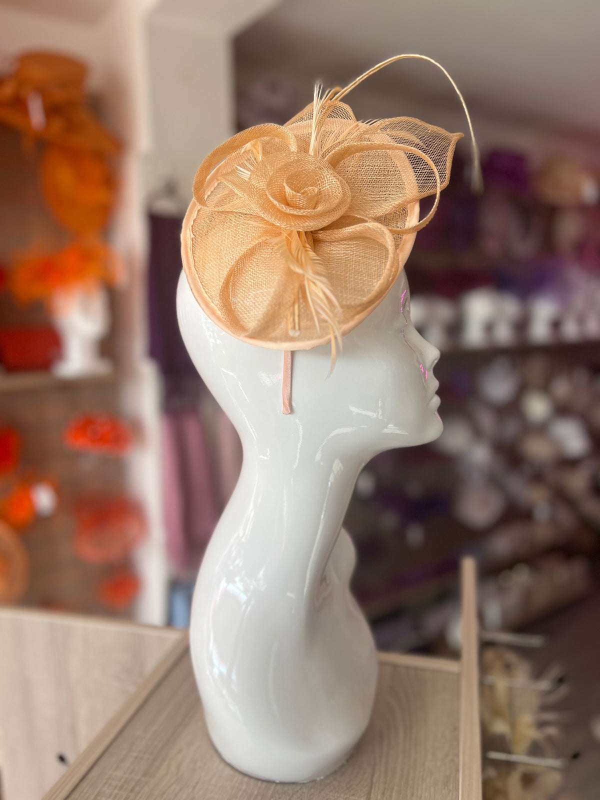 Nude Saucer Fascinator With Flower &amp; Quill-Fascinators Direct