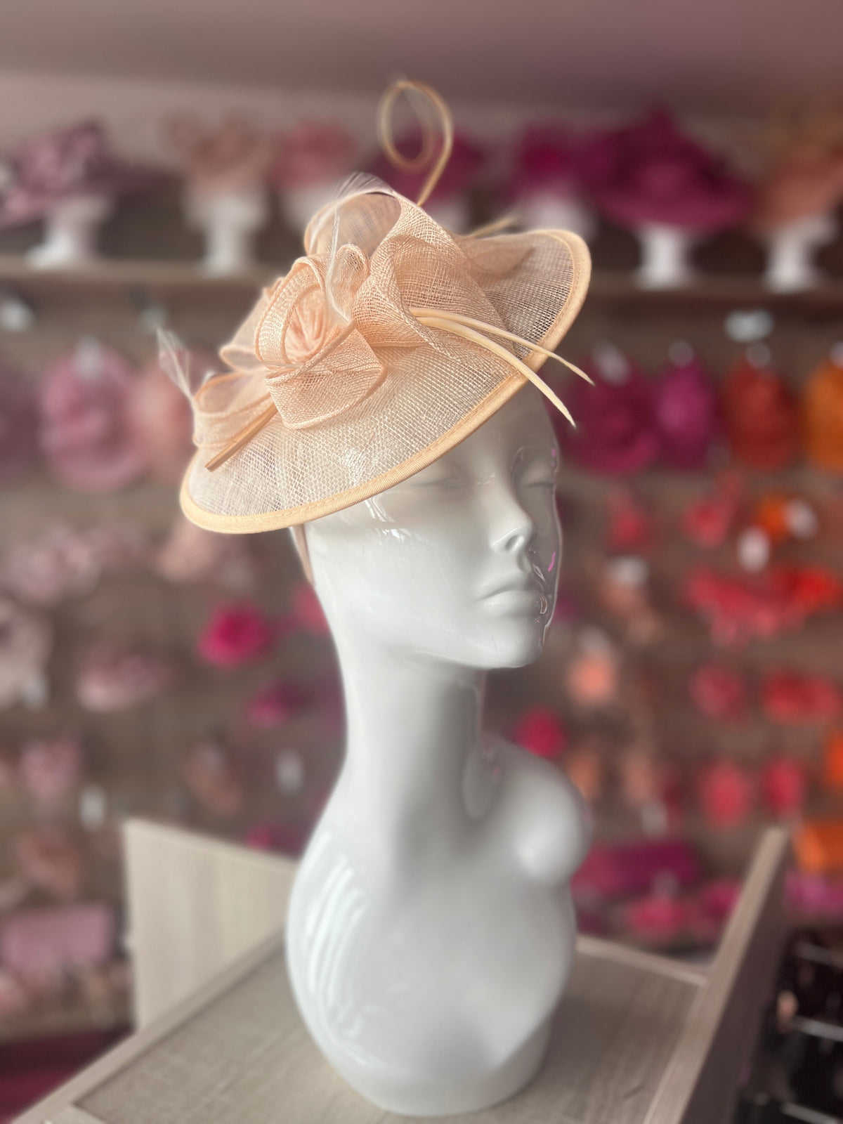 Nude Sinamay Petunia Flower Fascinator With A Saucer Base-Fascinators Direct