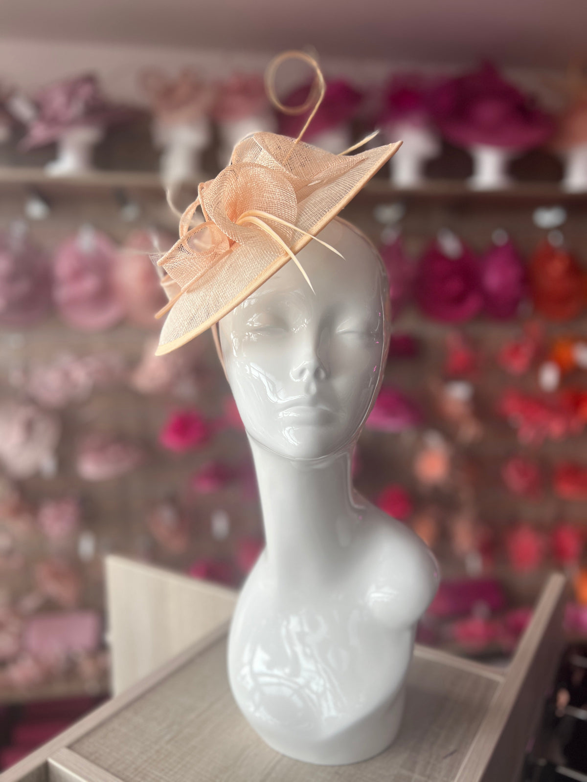 Nude Sinamay Petunia Flower Fascinator With A Saucer Base-Fascinators Direct