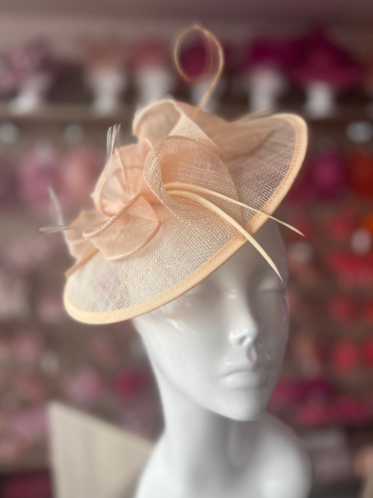 Nude Sinamay Petunia Flower Fascinator With A Saucer Base-Fascinators Direct