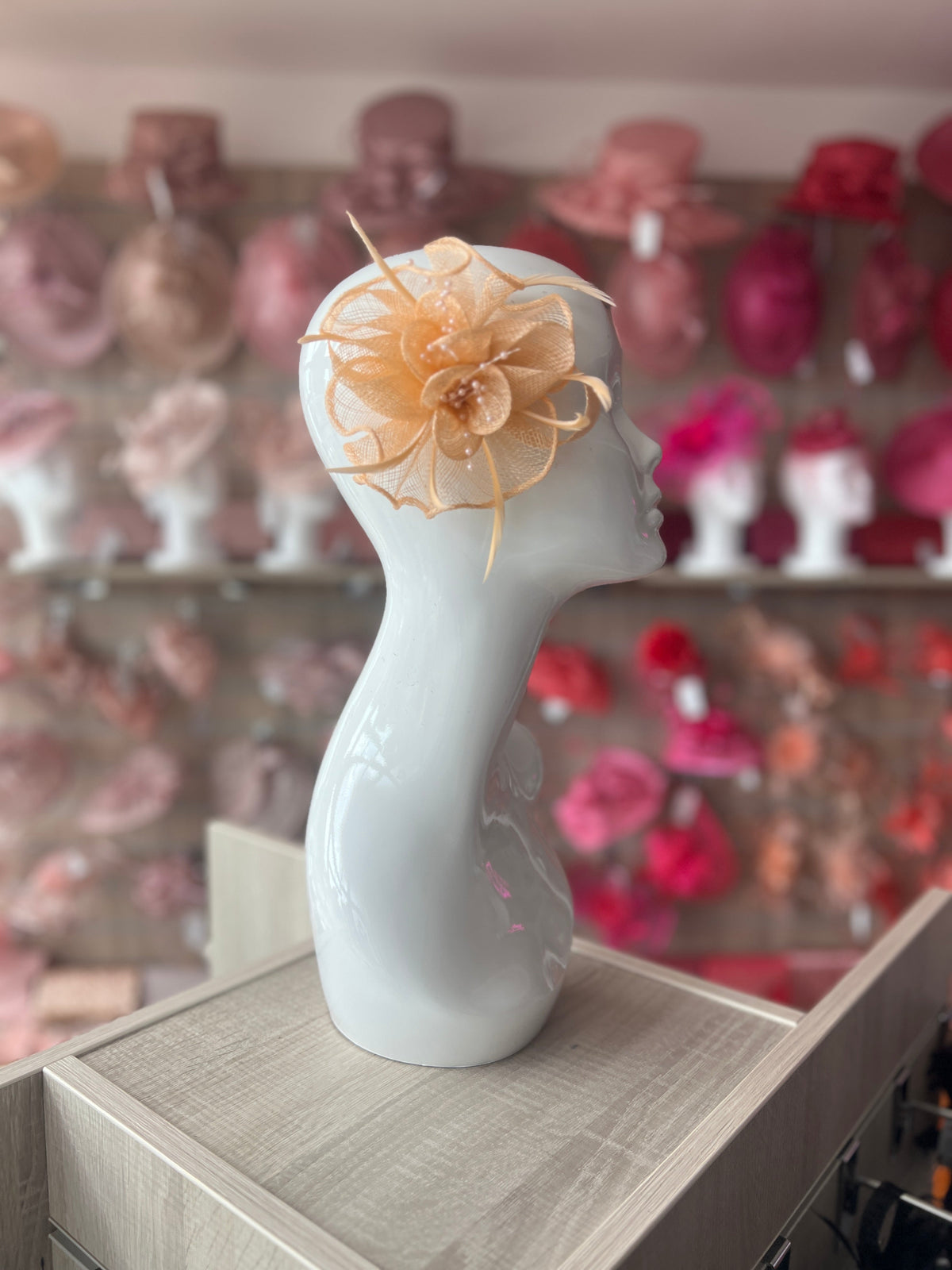 Nude Small Fascinator With Decorative Beads &amp; Feathers-Fascinators Direct