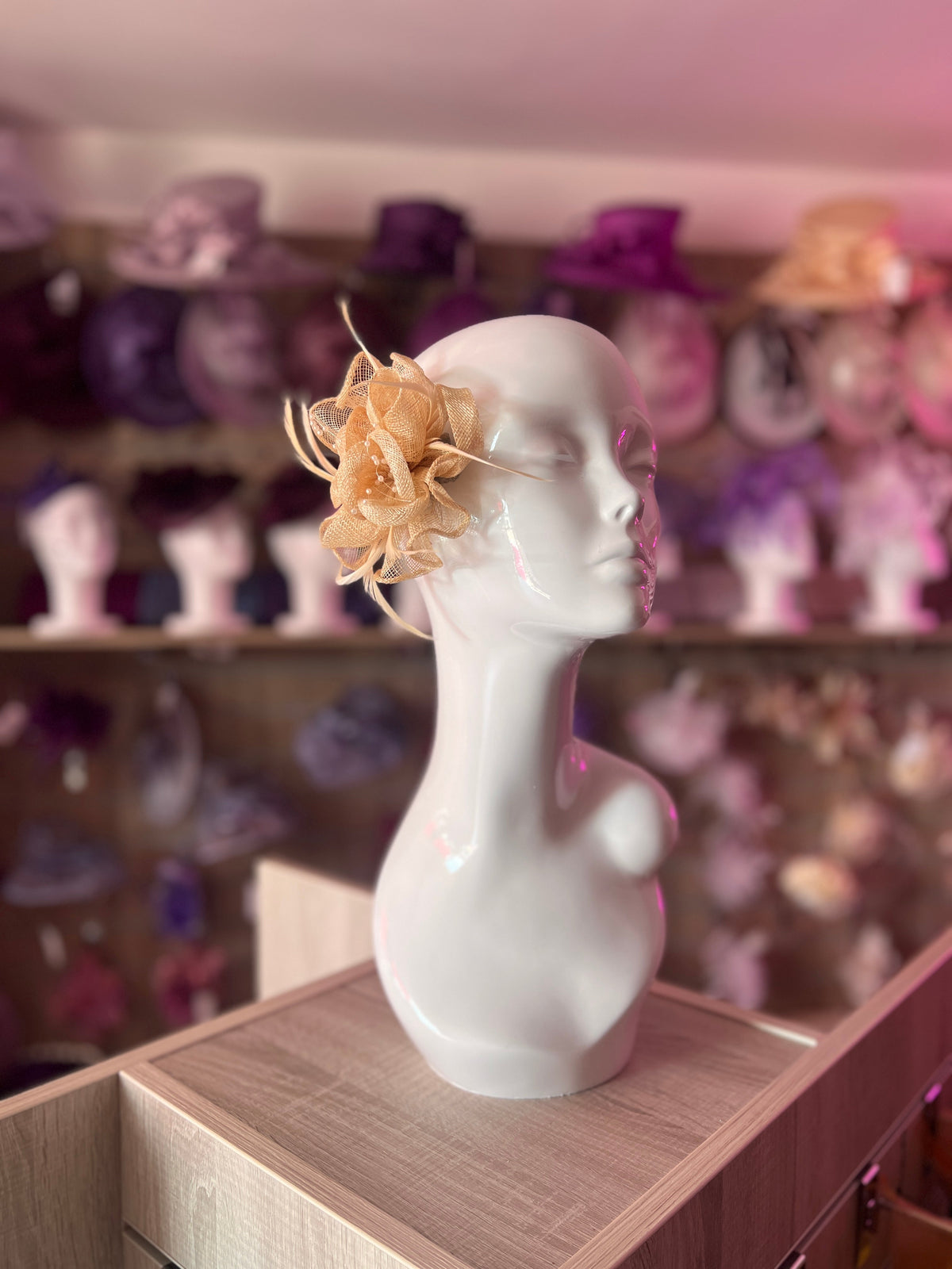 Nude Small Fascinator With Decorative Beads &amp; Feathers-Fascinators Direct