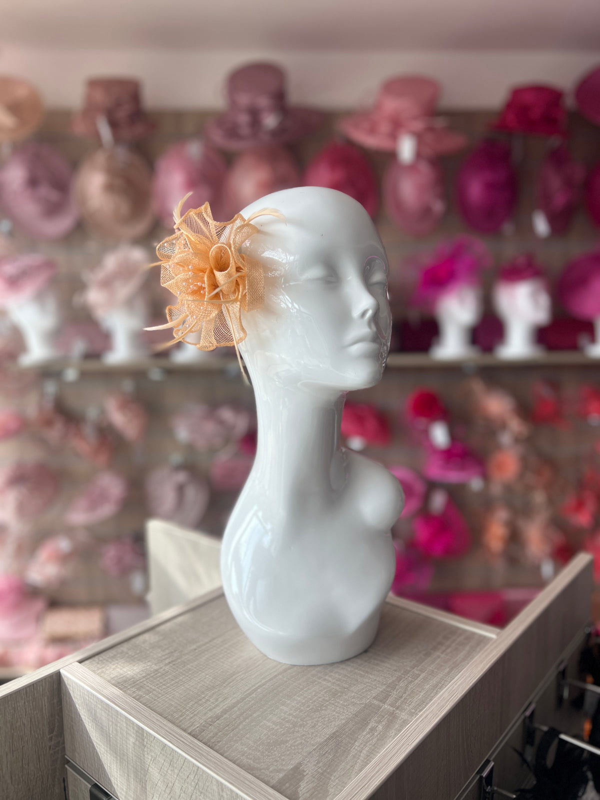Nude Small Fascinator With Decorative Beads &amp; Feathers-Fascinators Direct