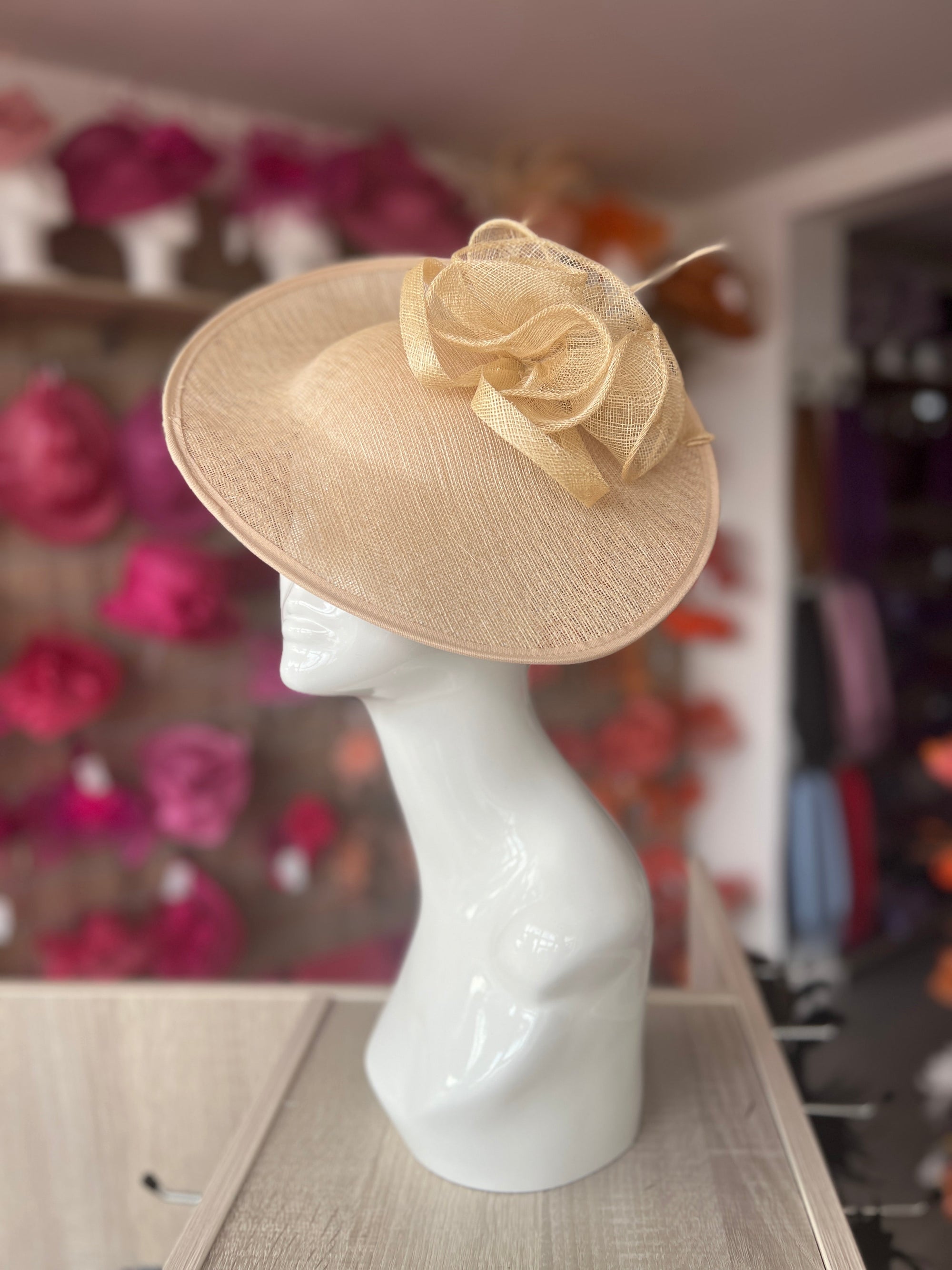 Nude Teardrop Disc Fascinator With Feathers-Fascinators Direct