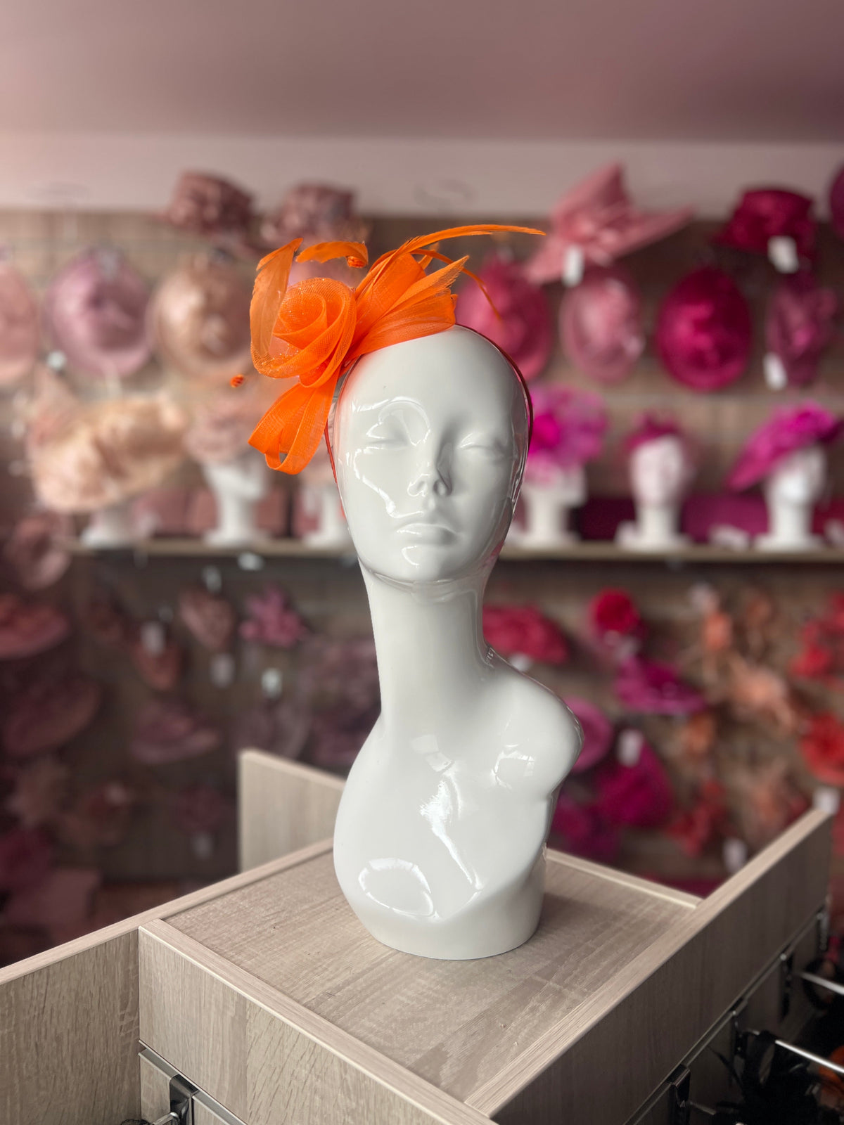 ORANGE CRINOLINE FASCINATOR WITH BEADS, LOOPS &amp; NETTING-Fascinators Direct