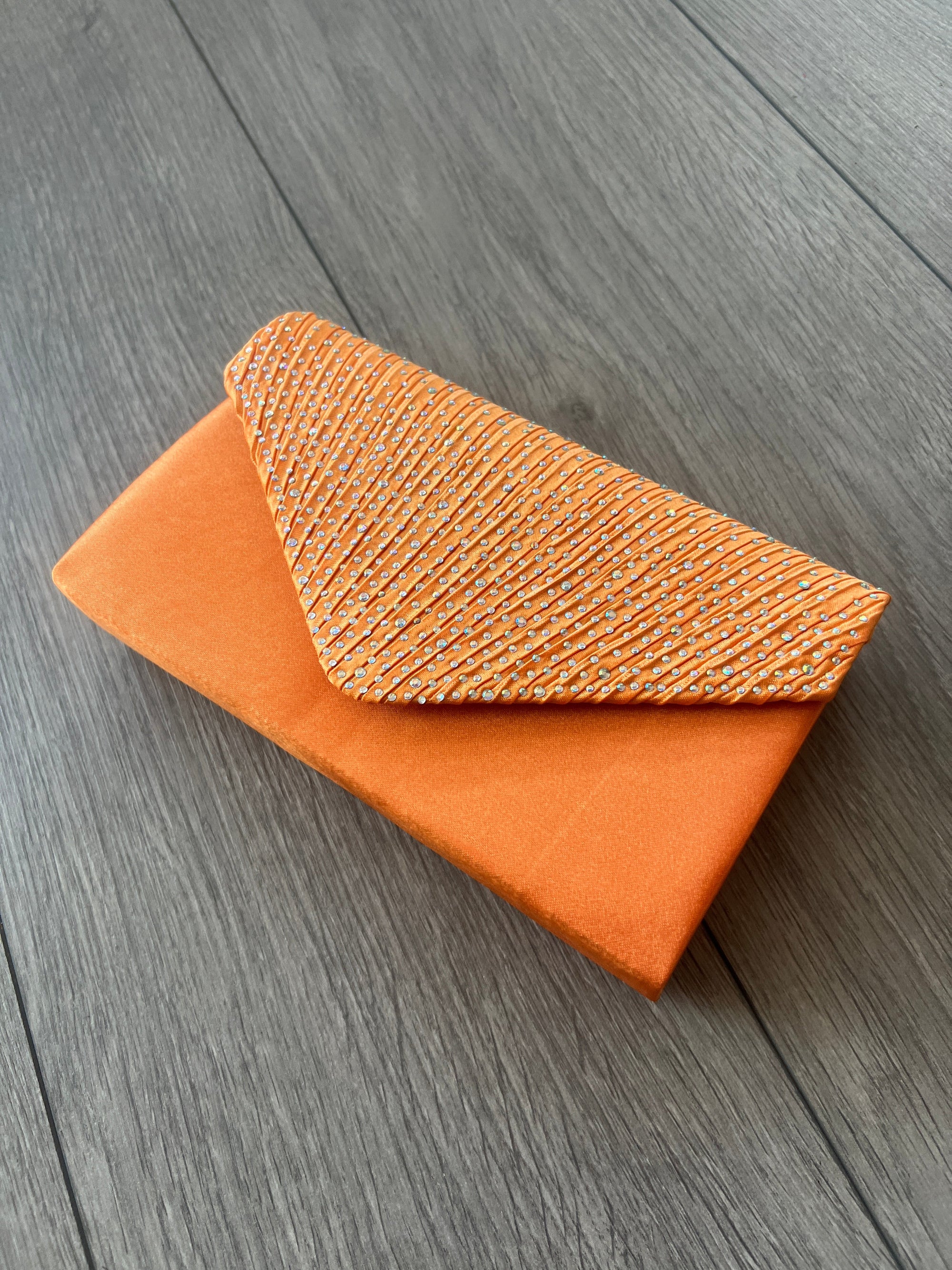 ORANGE ENVELOPE CLUTCH BAG WITH RHINESTONES-Fascinators Direct