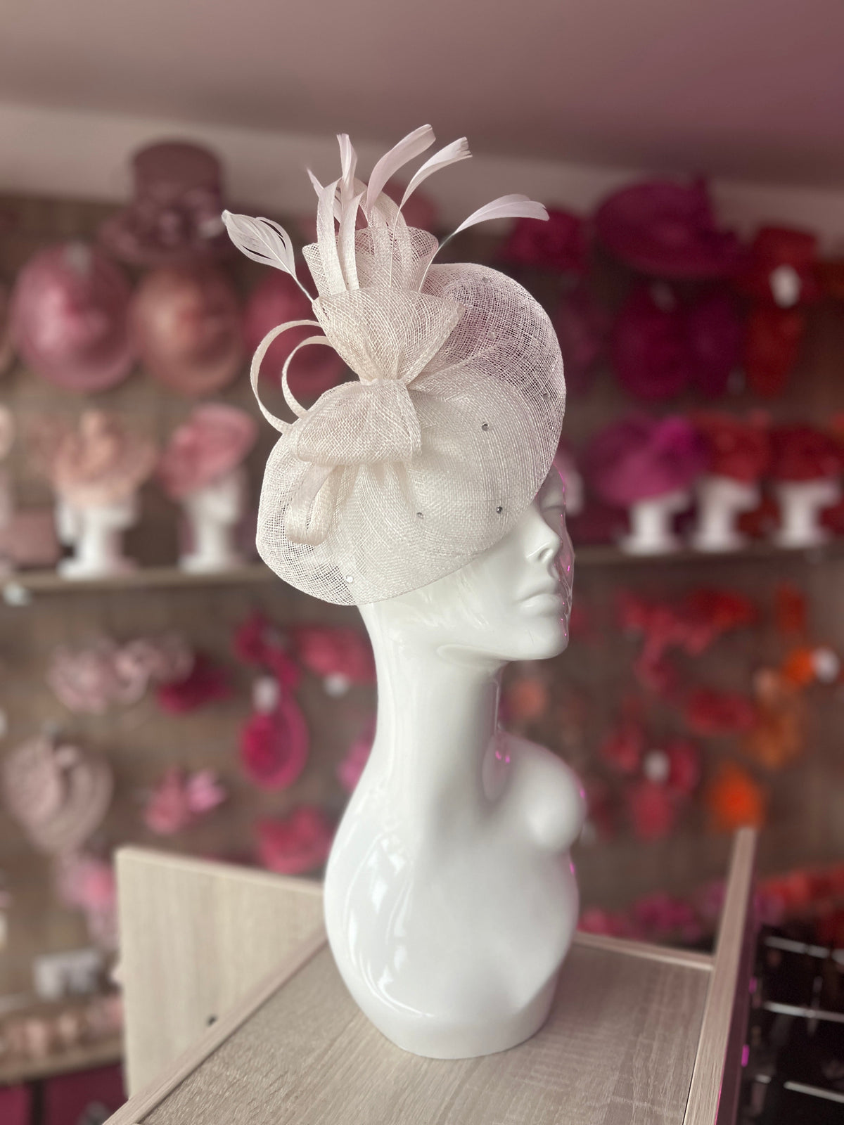 Off White Fascinator With Diamanté Oval Base-Fascinators Direct