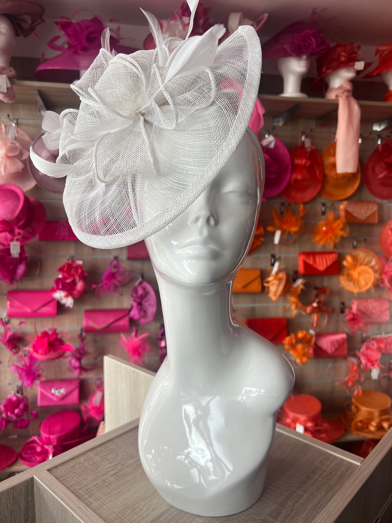 Off White Fasniator With Ruched Sinamay & Loops-Fascinators Direct