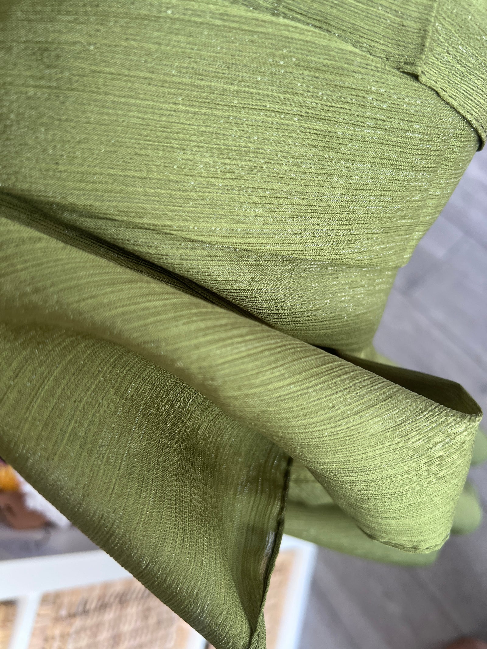 Olive Chiffon Scarf With Silver Shimmer-Fascinators Direct