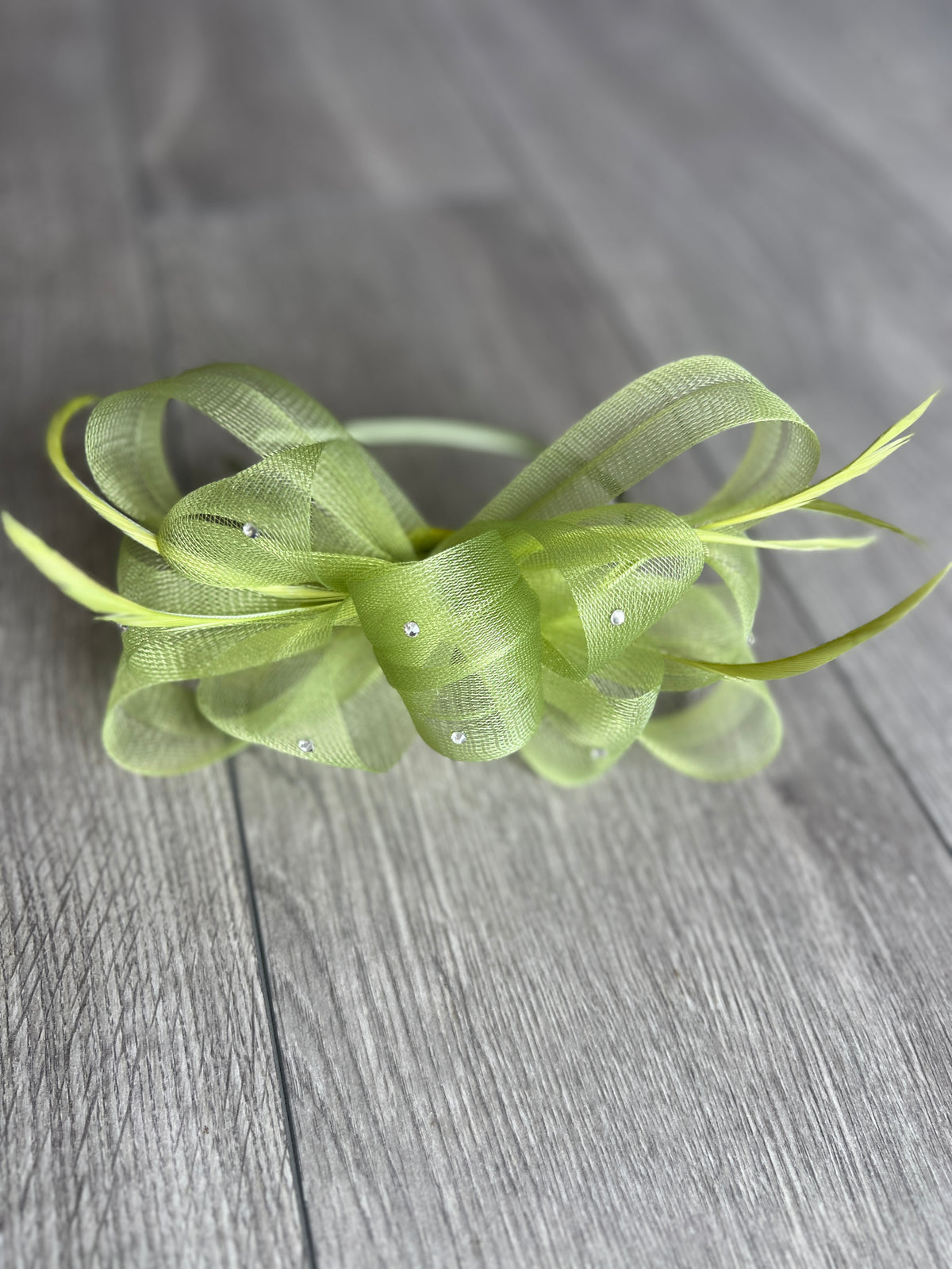 Olive Green Diamanté Loop Bow Fascinator-Fascinators Direct