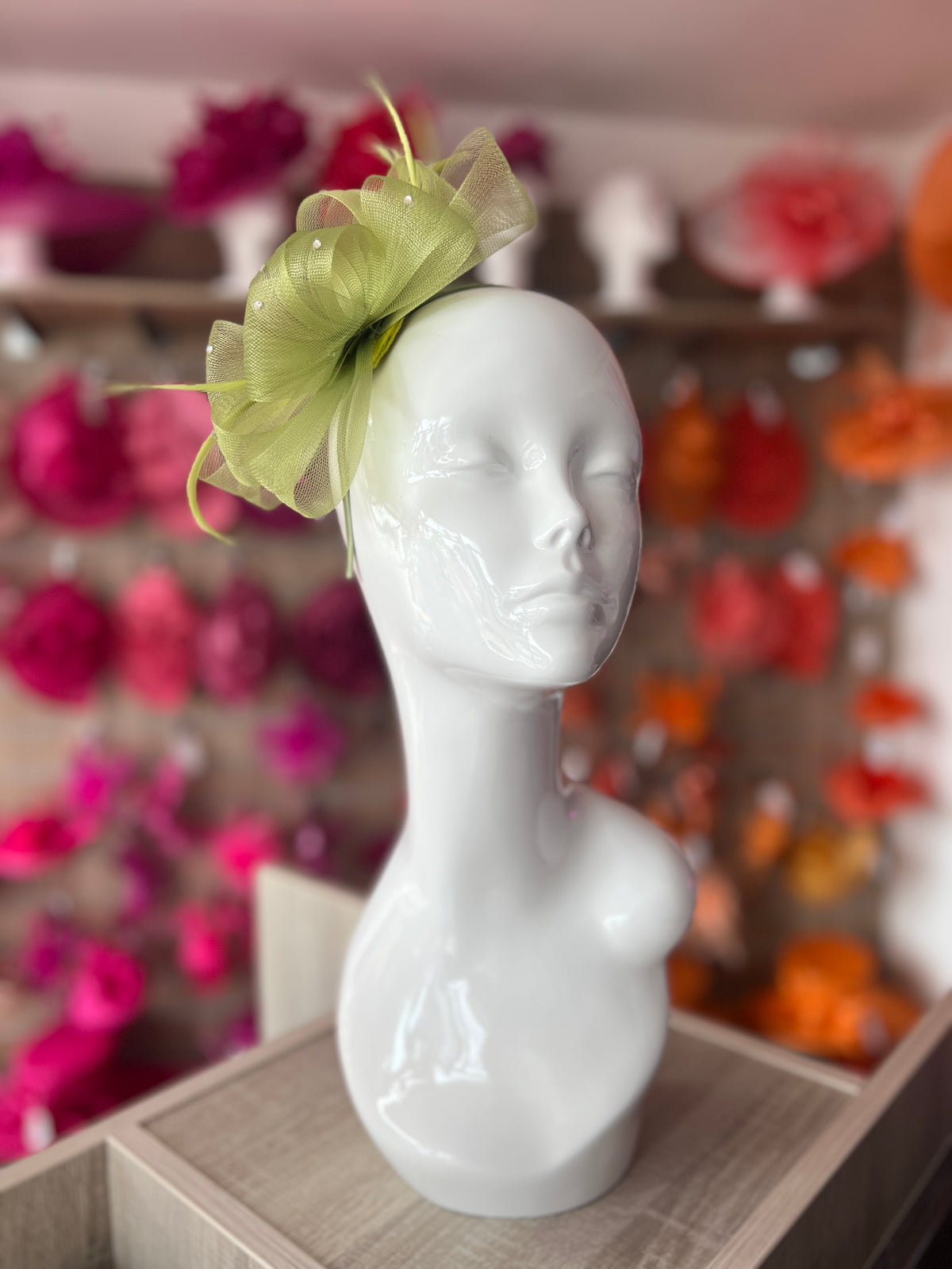 Olive Green Diamanté Loop Bow Fascinator-Fascinators Direct