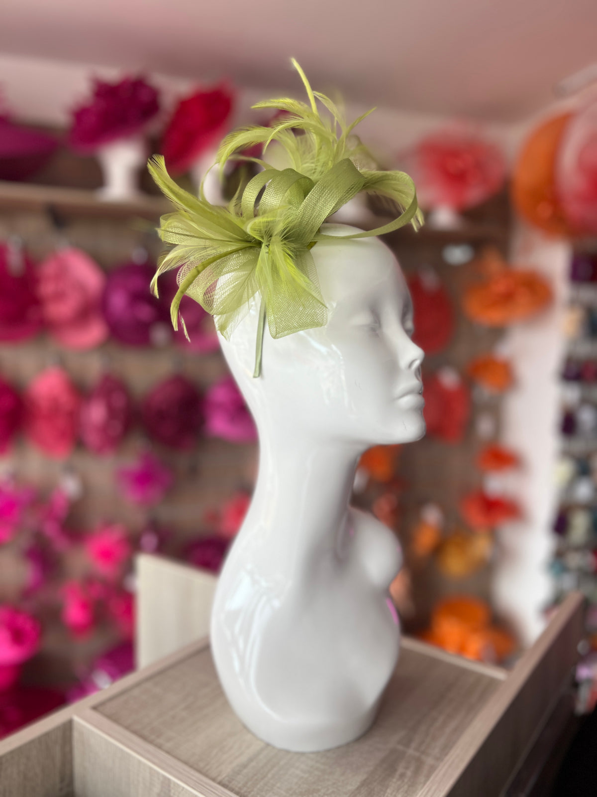 Olive Green Loop Bow Fascinator With Feathers-Fascinators Direct