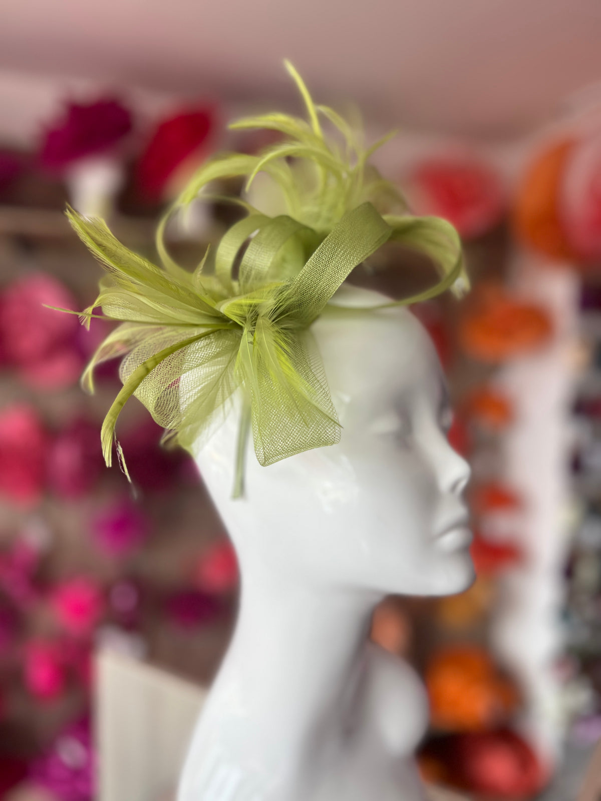 Olive Green Loop Bow Fascinator With Feathers-Fascinators Direct