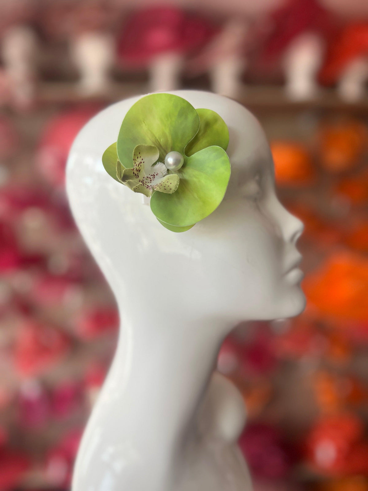 Olive Green Orchid Hair Clip-Fascinators Direct