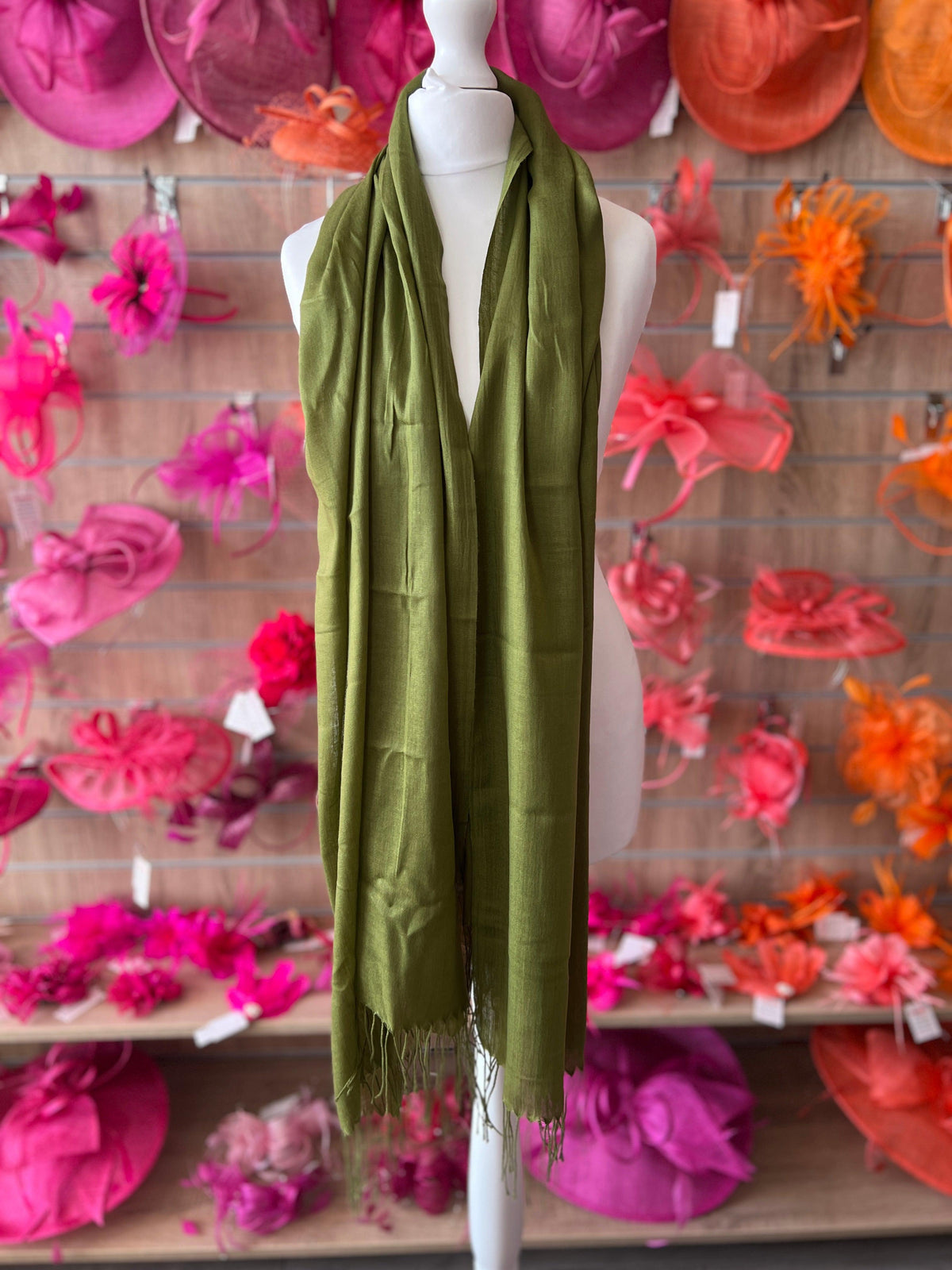 Olive Green Wedding Pashmina Scarf-Fascinators Direct