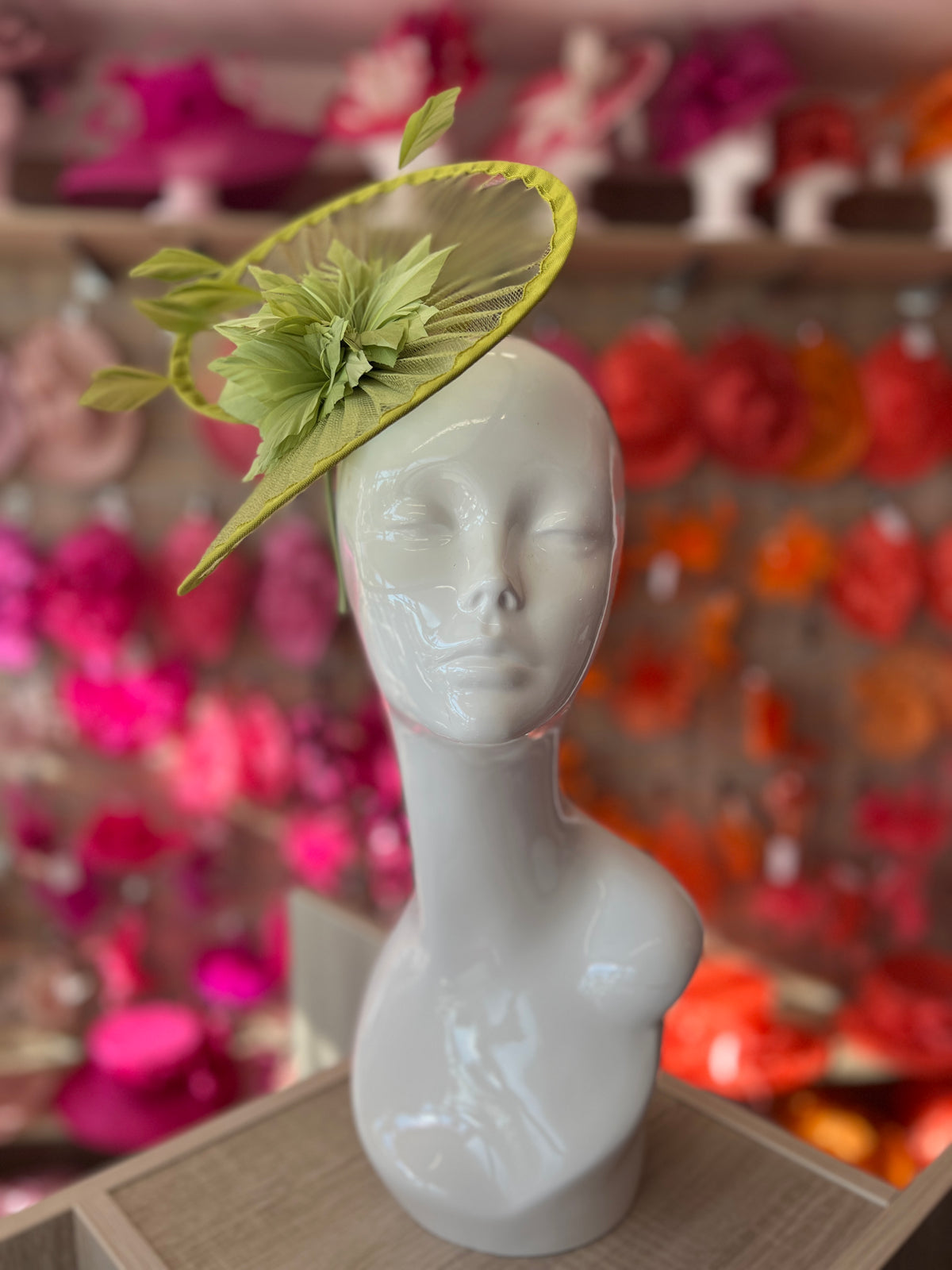 Olive Pleated Spiral Fascinator With Feather Flower-Fascinators Direct