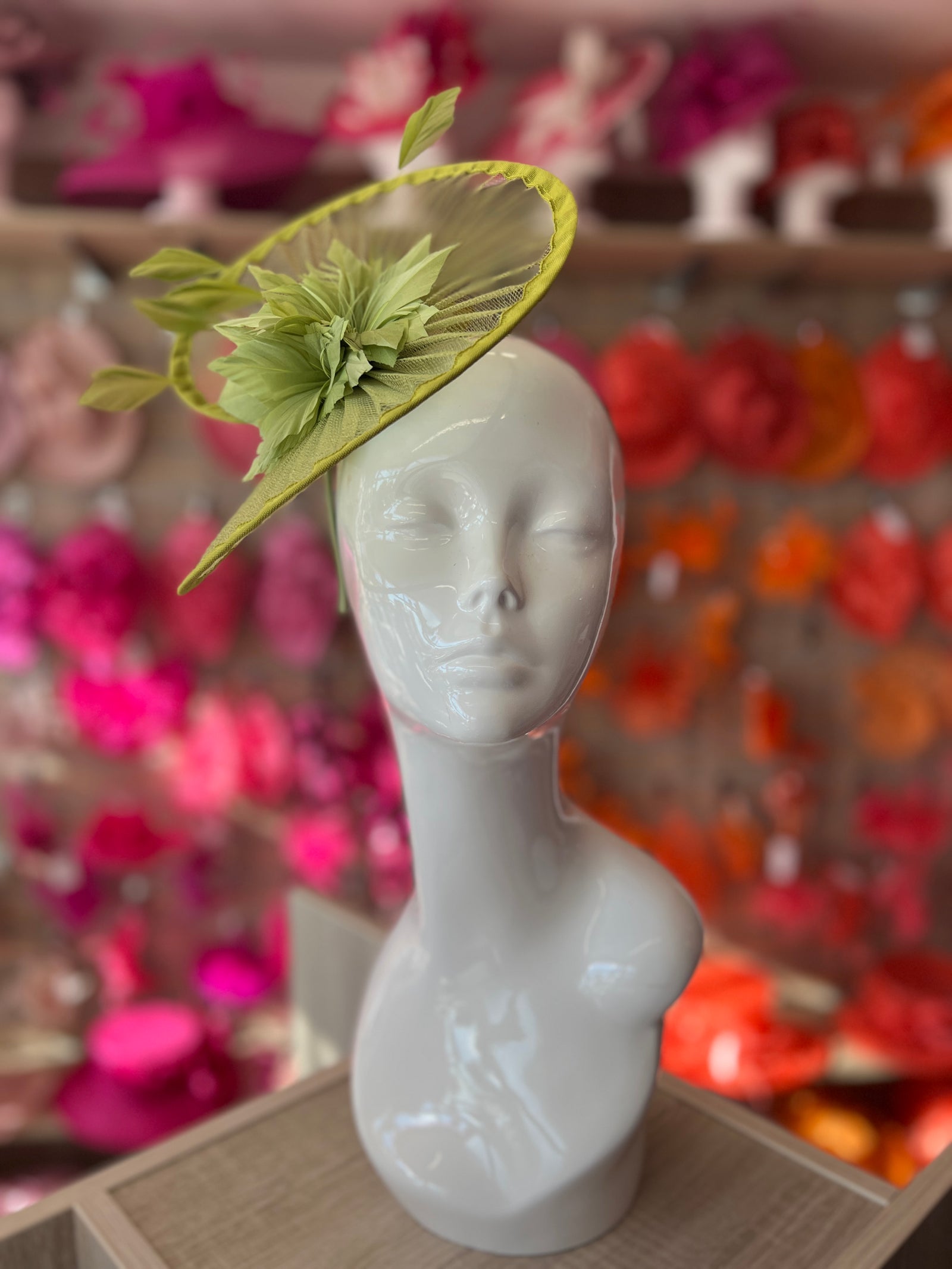 Olive Pleated Spiral Fascinator With Feather Flower-Fascinators Direct