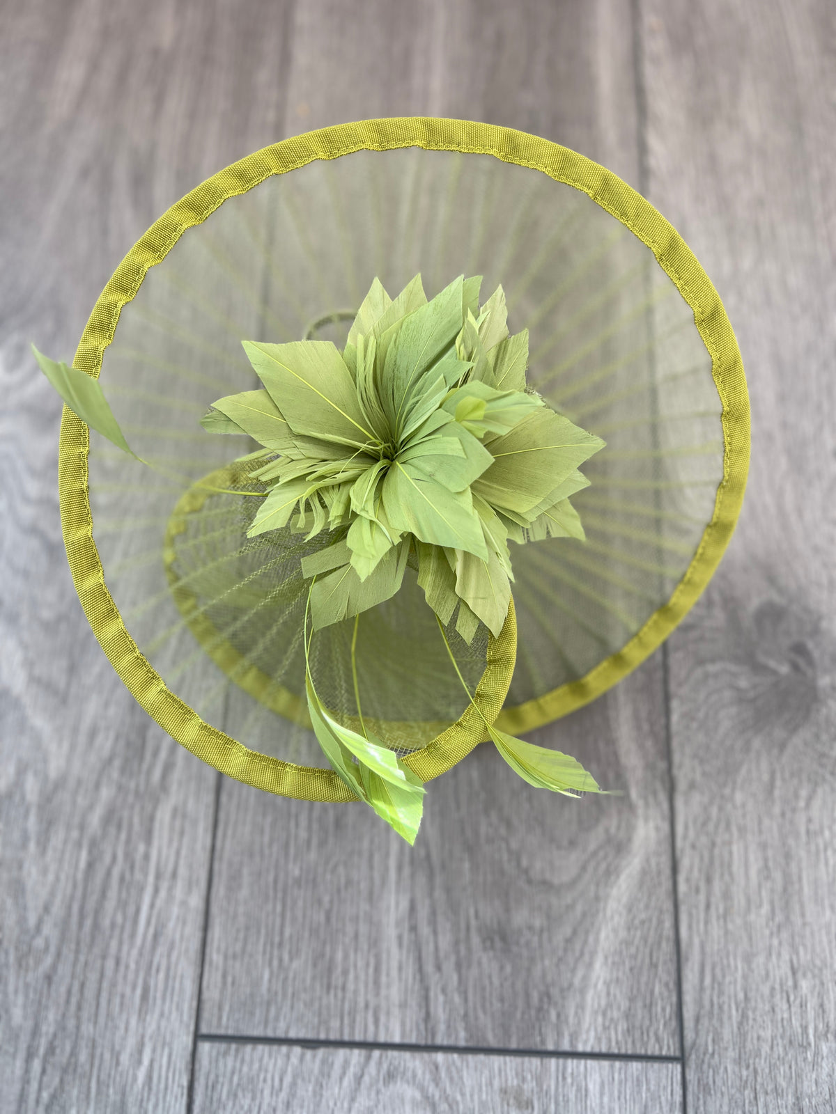 Olive Pleated Spiral Fascinator With Feather Flower-Fascinators Direct