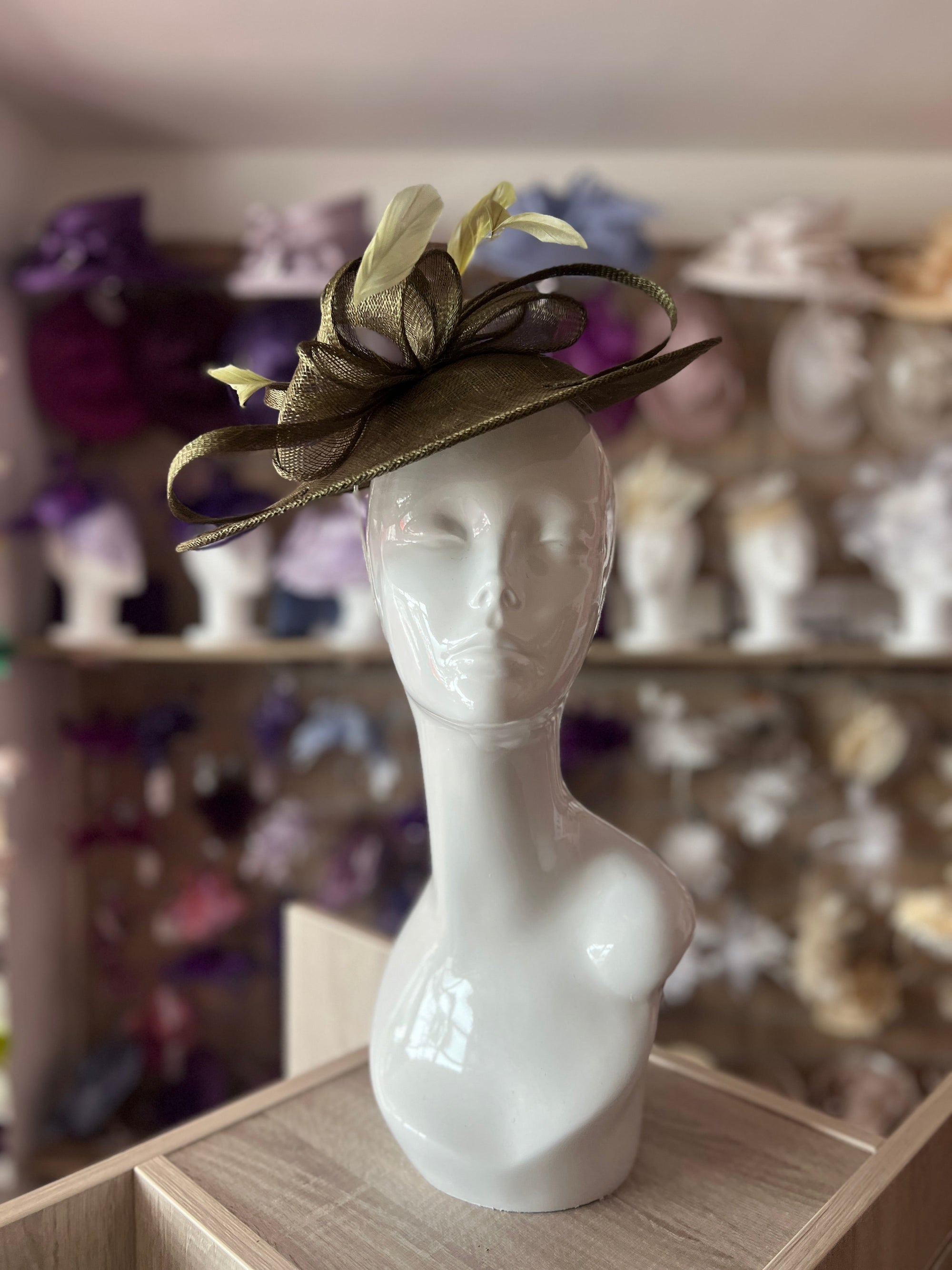 Olive Teardrop Disc Fascinator-Fascinators Direct