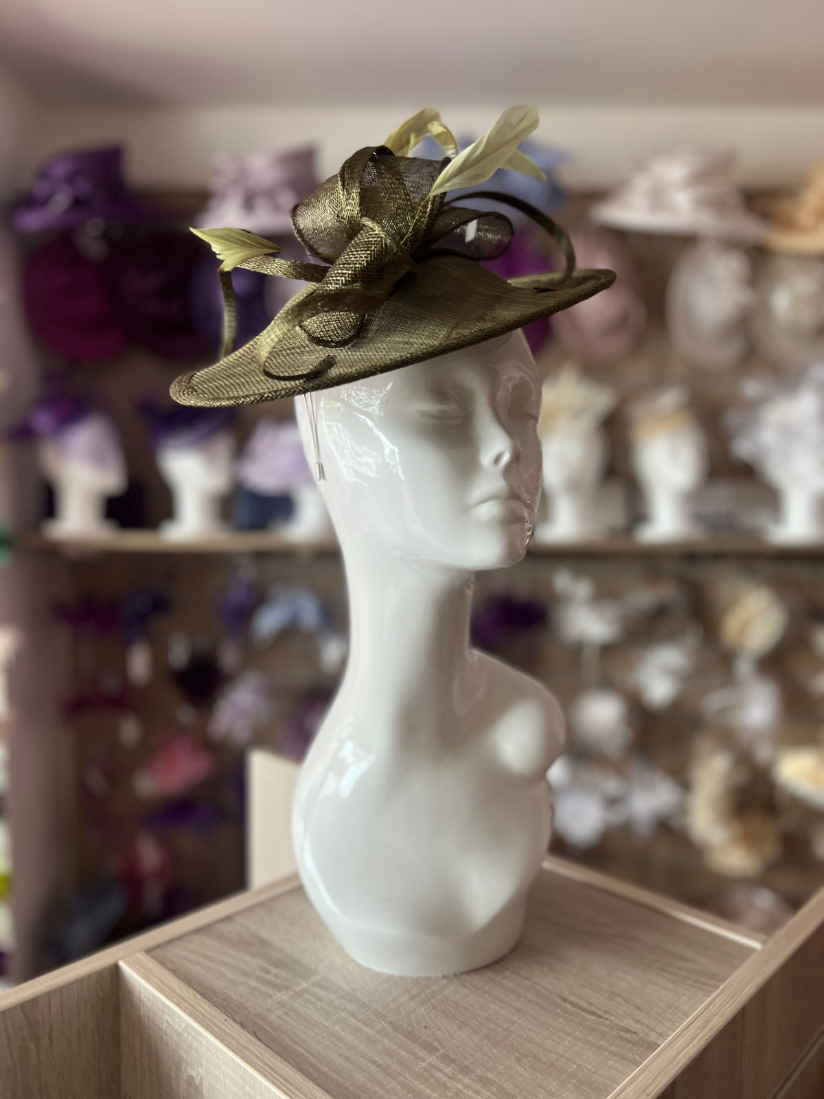 Olive Teardrop Disc Fascinator-Fascinators Direct