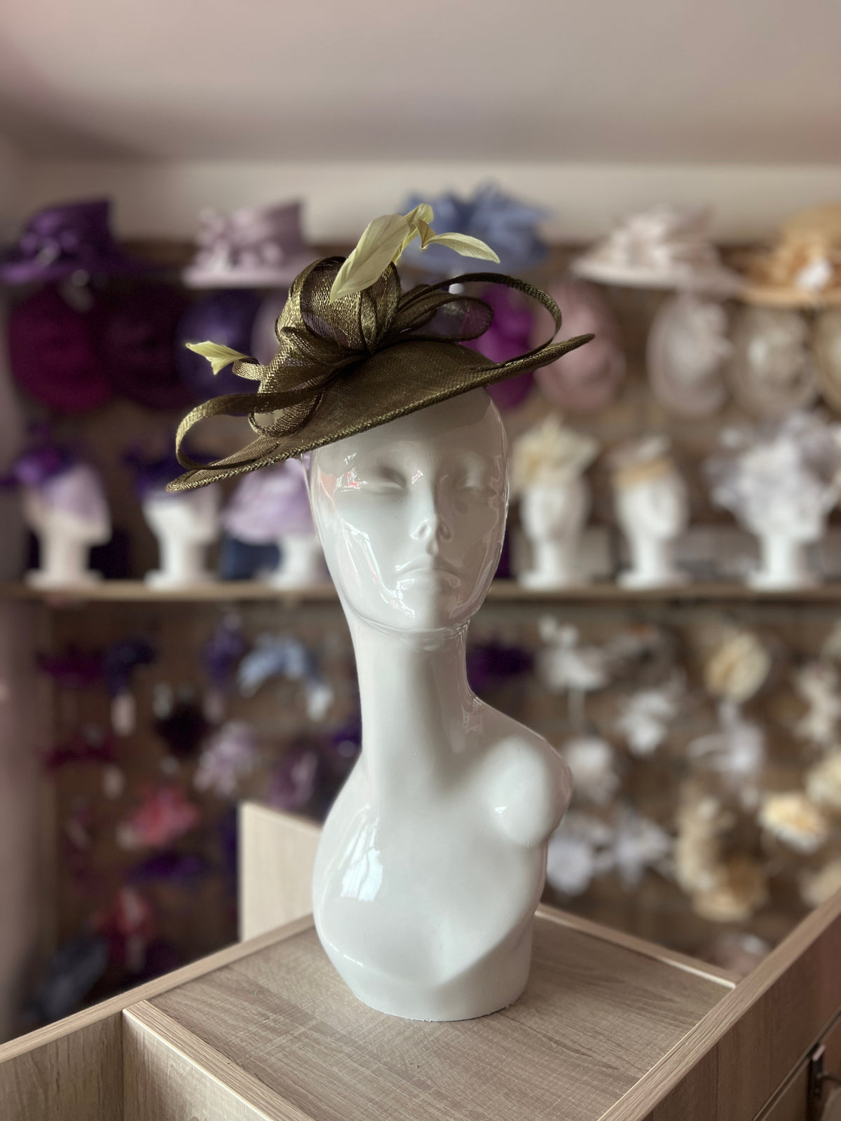 Olive Teardrop Disc Fascinator-Fascinators Direct