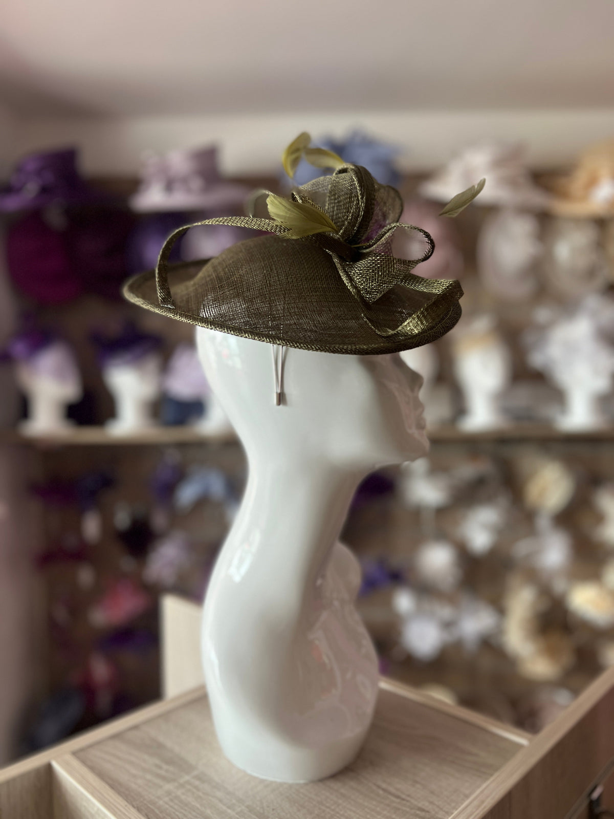 Olive Teardrop Disc Fascinator-Fascinators Direct