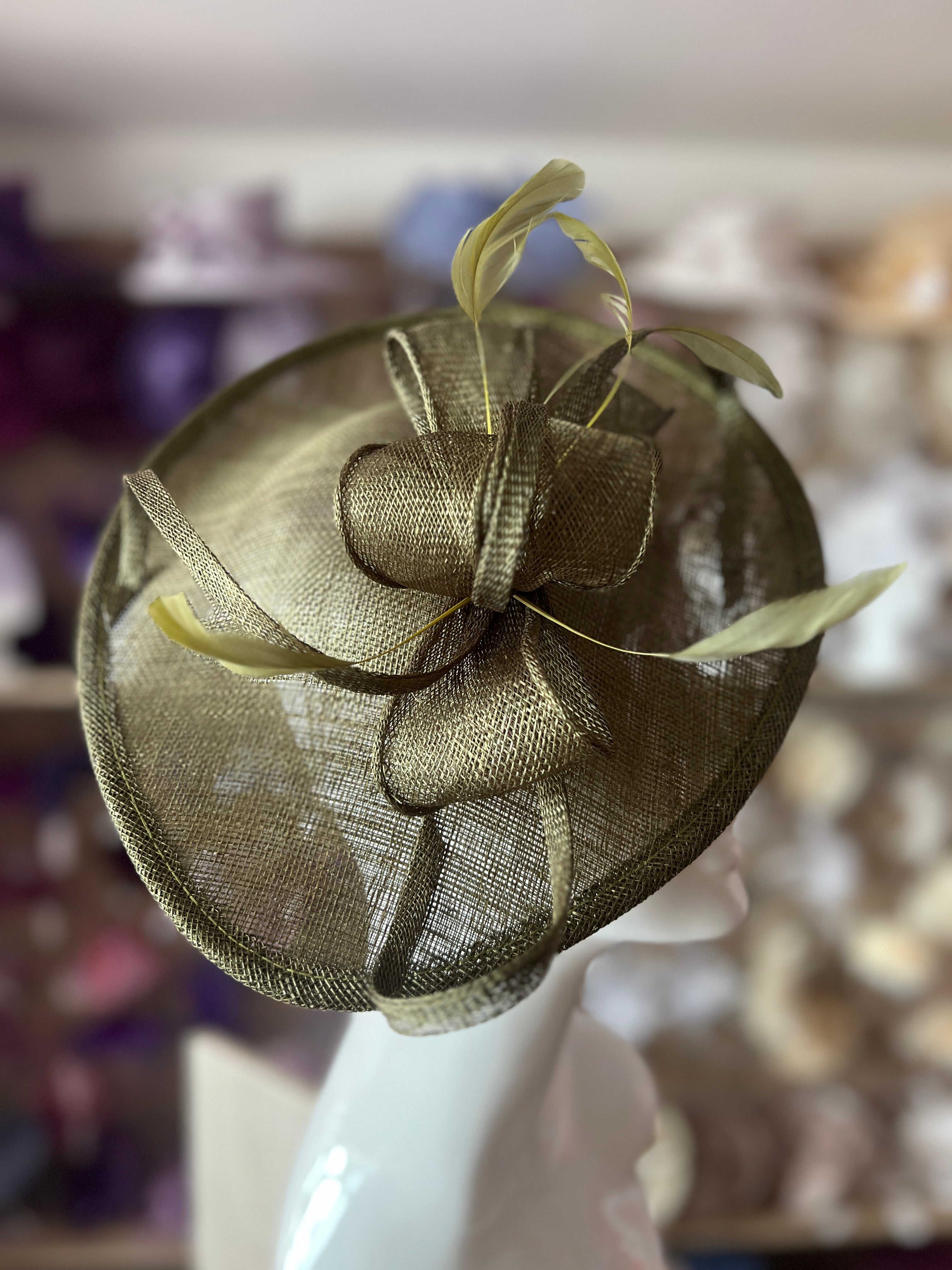 Olive Teardrop Disc Fascinator for Weddings & The Races