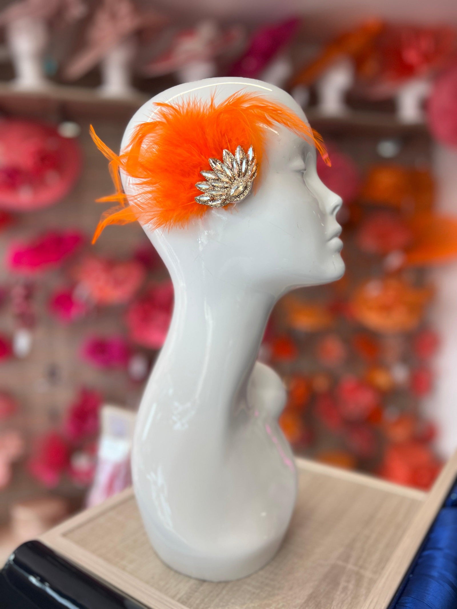 Orange Art Deco Style Feather Flapper Hair Clip-Fascinators Direct