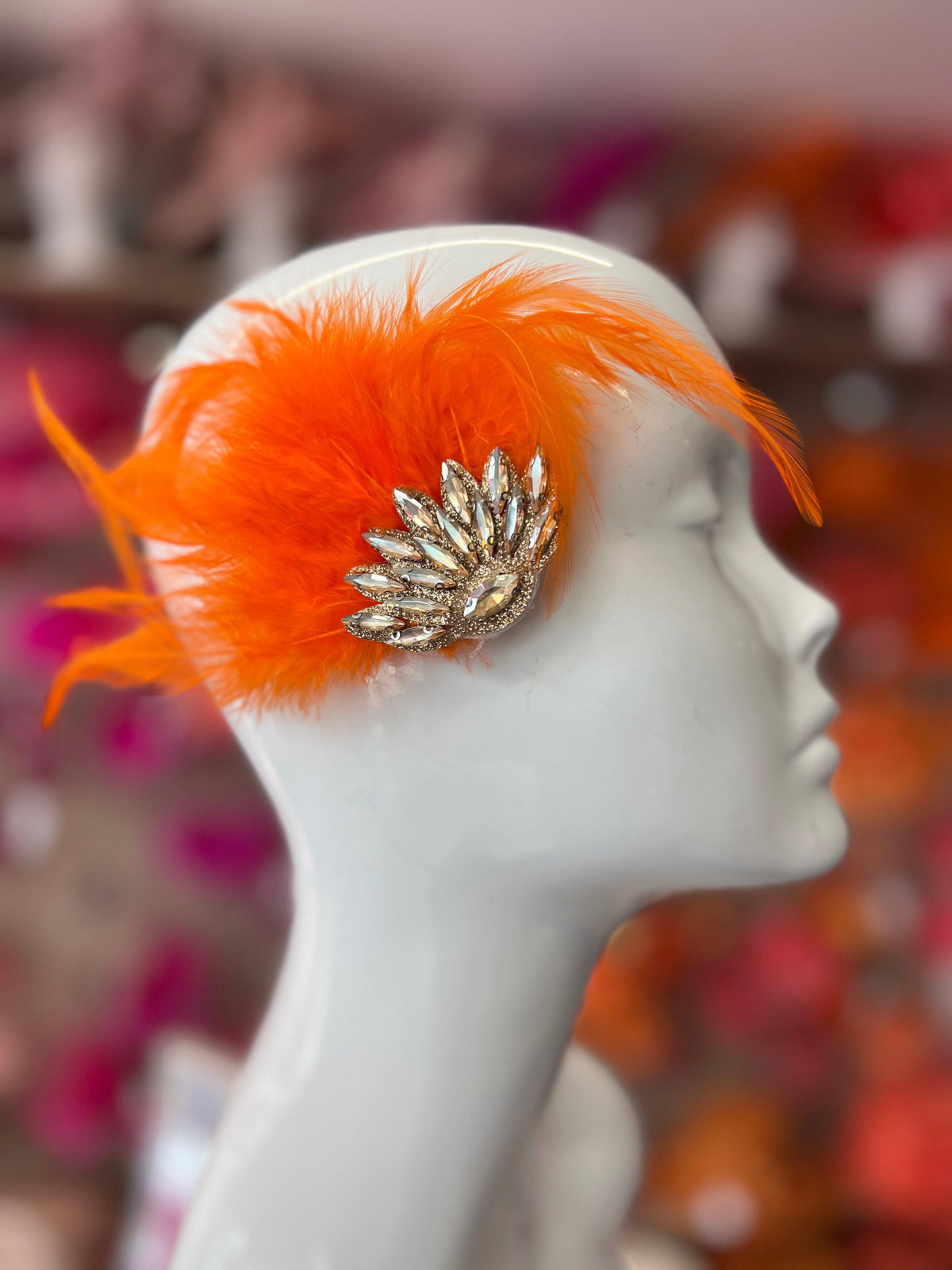 Orange Art Deco Style Feather Flapper Hair Clip-Fascinators Direct
