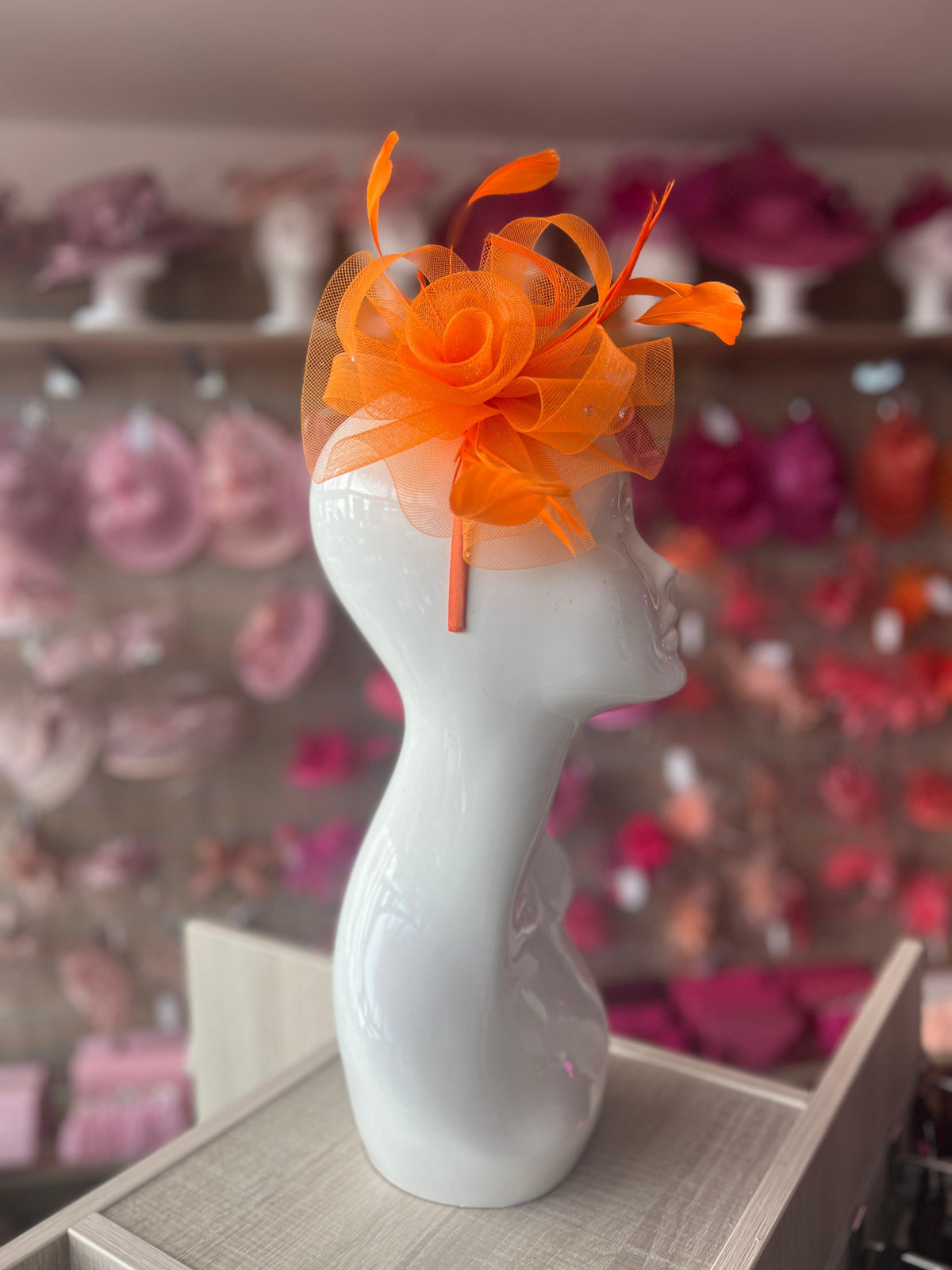 Orange Diamante Flower Fascinator With Feathers-Fascinators Direct