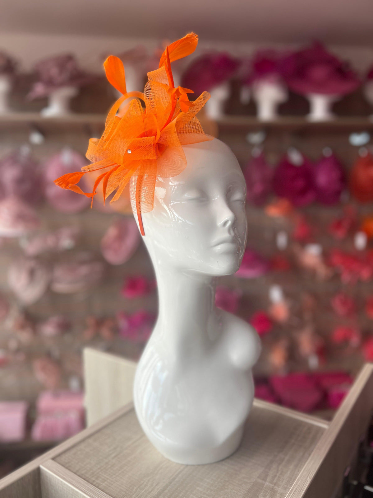 Orange Diamante Flower Fascinator With Feathers-Fascinators Direct