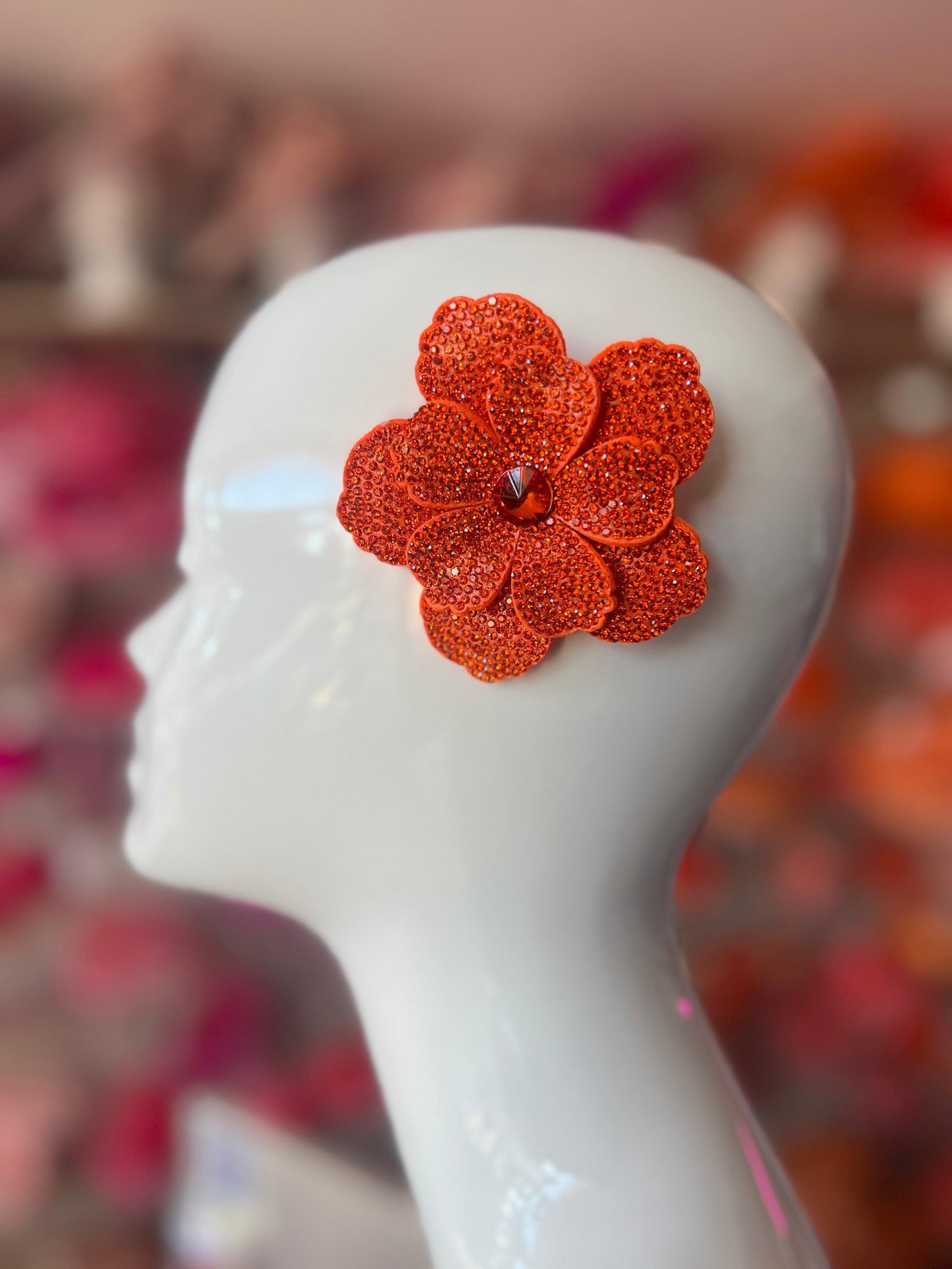 Orange Diamante Small Flower Hair Clip-Fascinators Direct