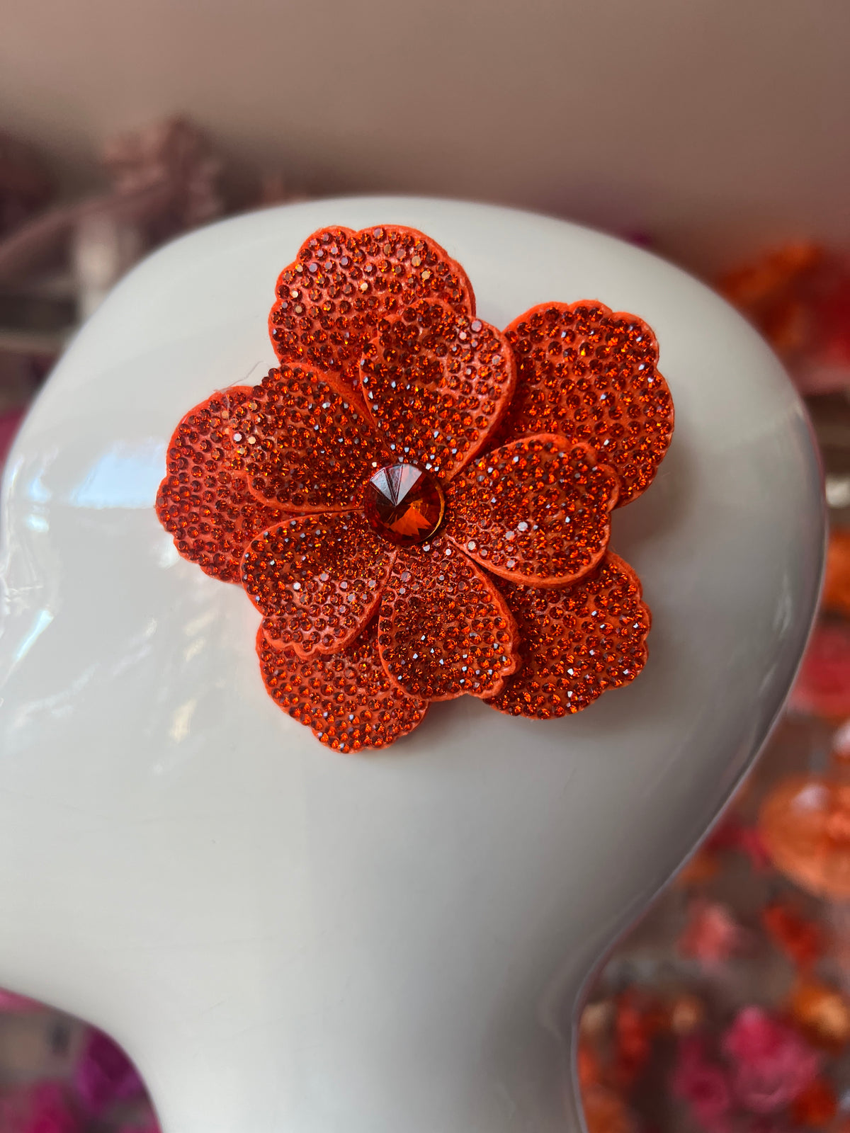 Orange Diamante Small Flower Hair Clip-Fascinators Direct