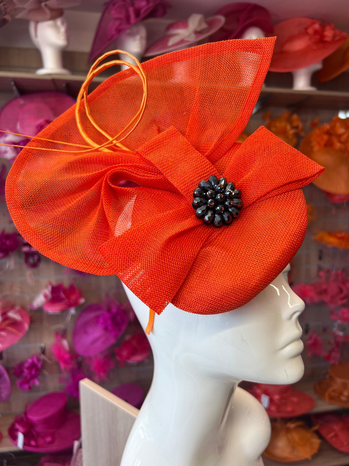 Orange Fan Pillbox With Beaded Cluster &amp; Quill-Fascinators Direct