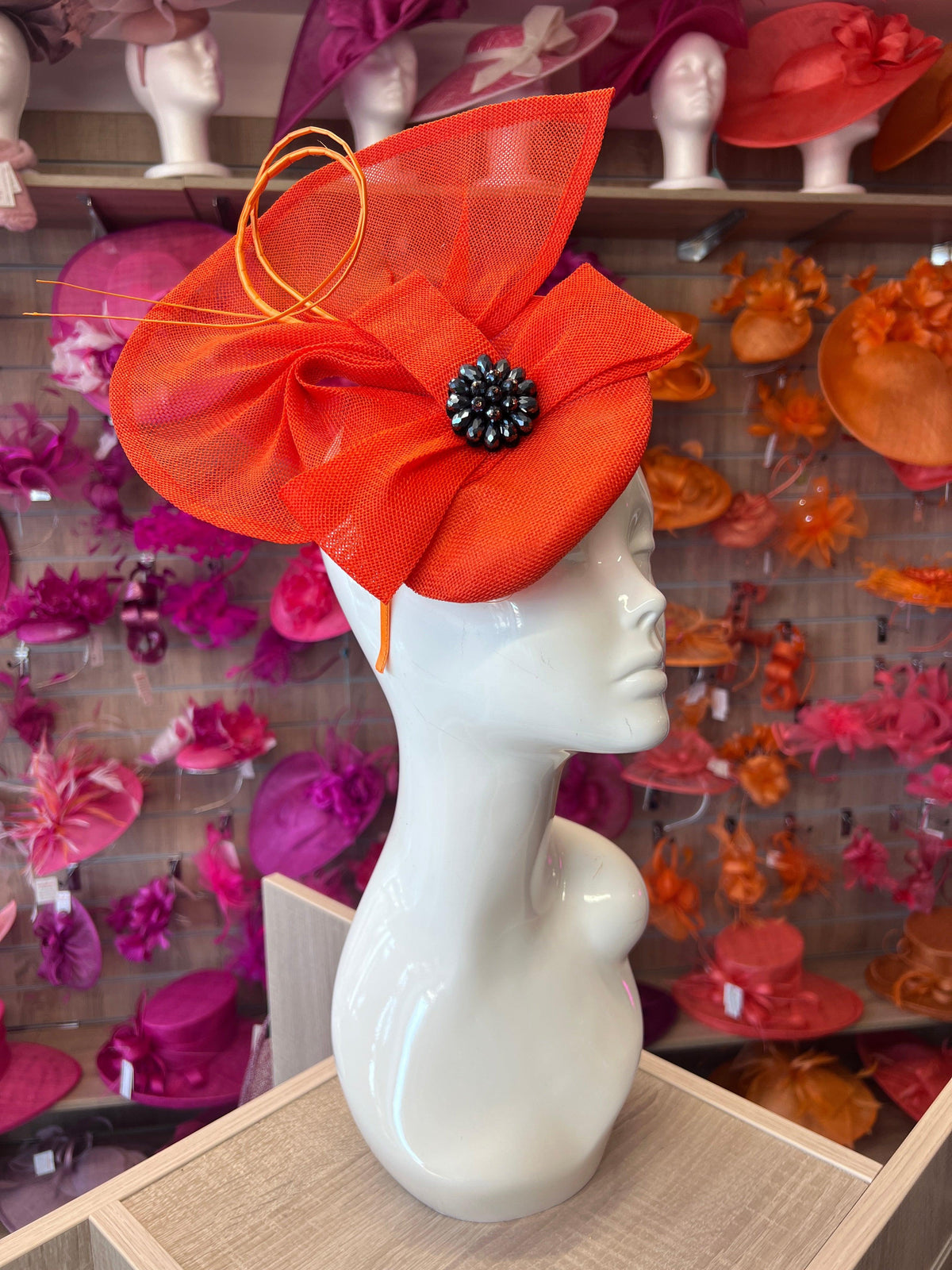 Orange Fan Pillbox With Beaded Cluster &amp; Quill-Fascinators Direct