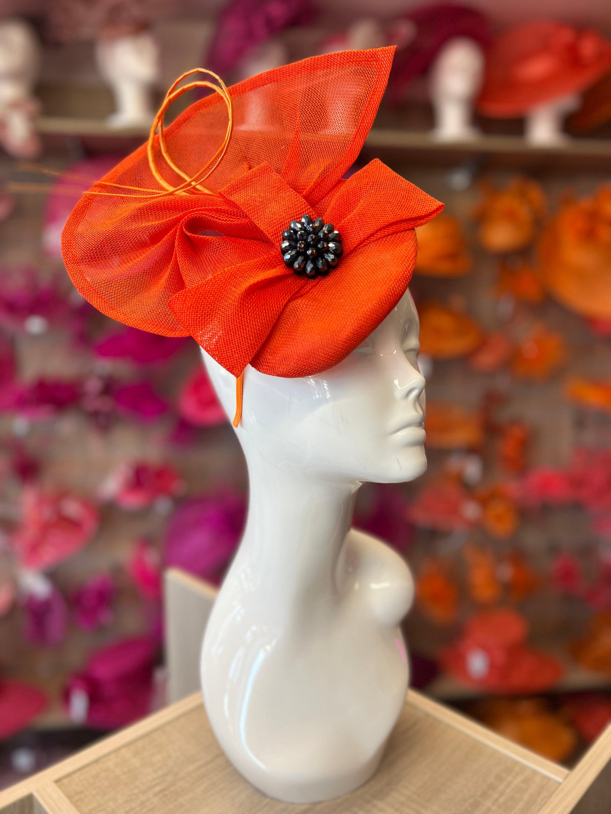 Orange Fan Pillbox With Beaded Cluster &amp; Quill-Fascinators Direct
