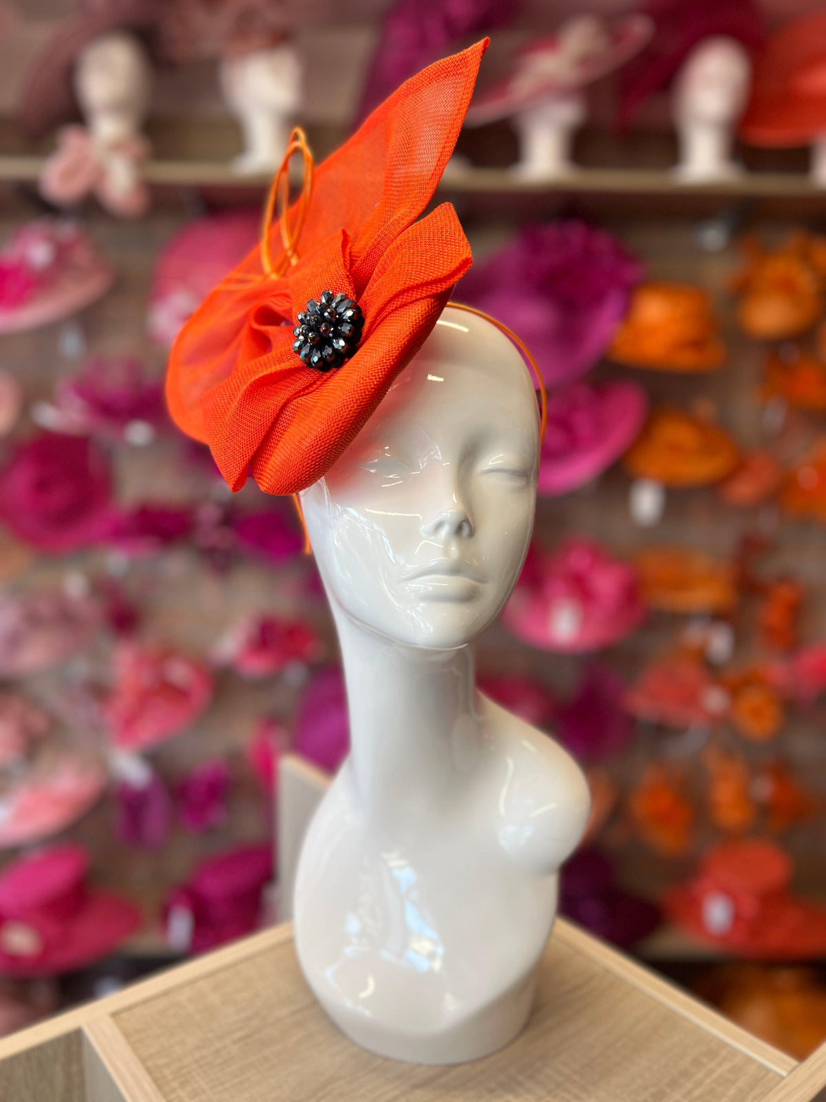 Orange Fan Pillbox With Beaded Cluster &amp; Quill-Fascinators Direct