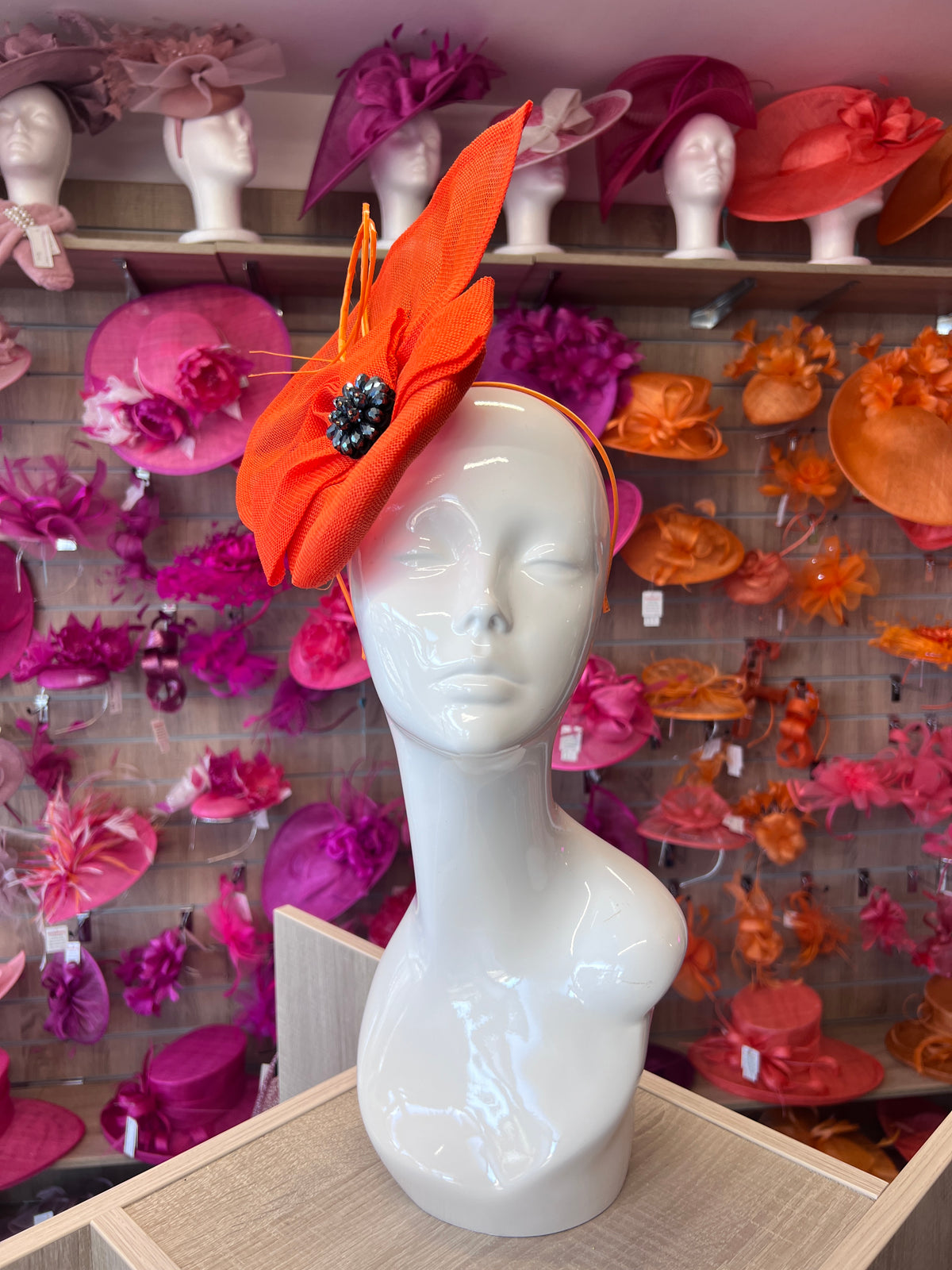 Orange Fan Pillbox With Beaded Cluster &amp; Quill-Fascinators Direct