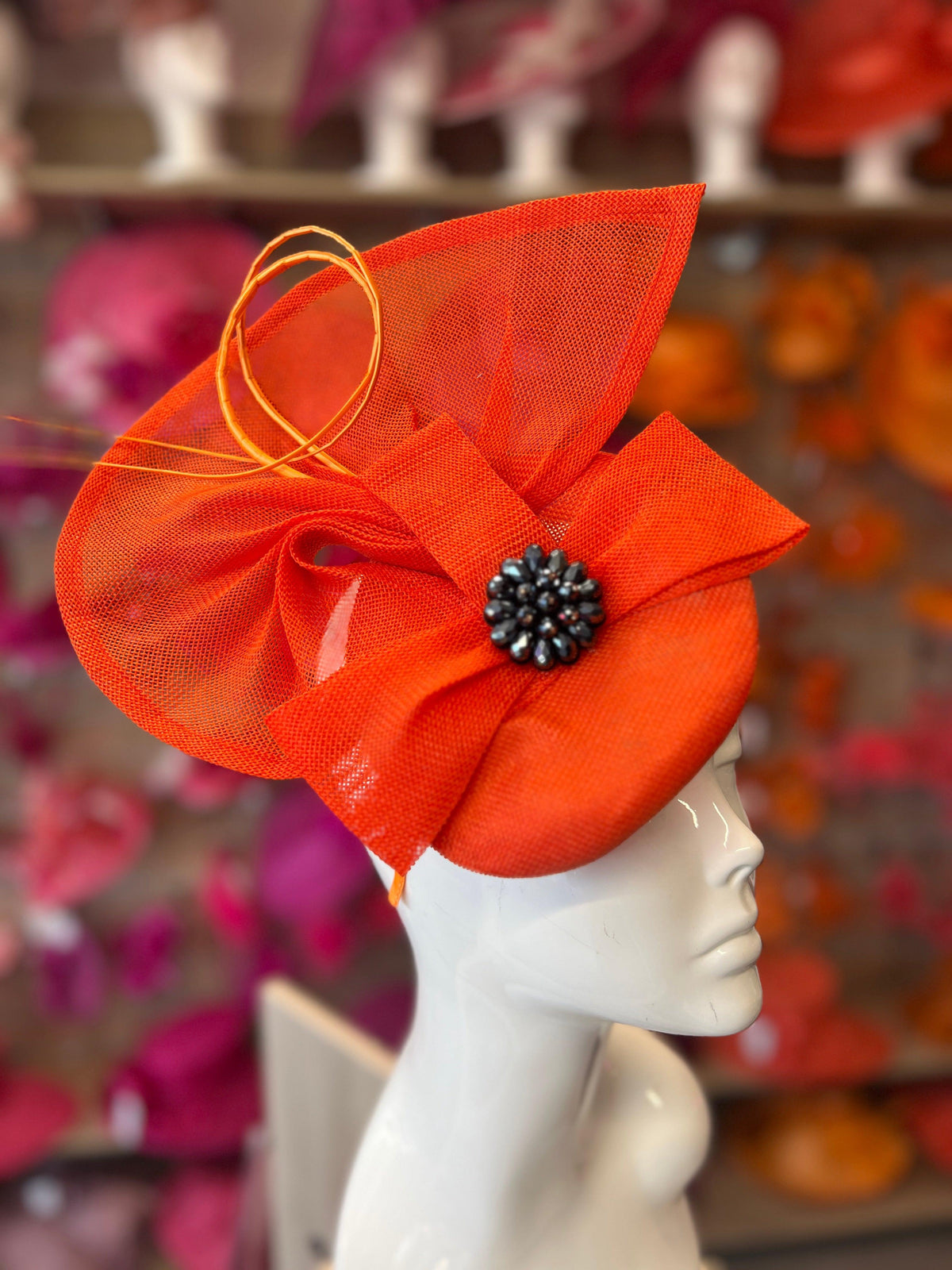Orange Fan Pillbox With Beaded Cluster &amp; Quill-Fascinators Direct