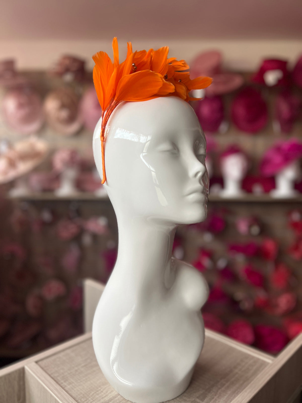 Orange Fascinator Headband with Feather Petals &amp; Diamanté-Fascinators Direct